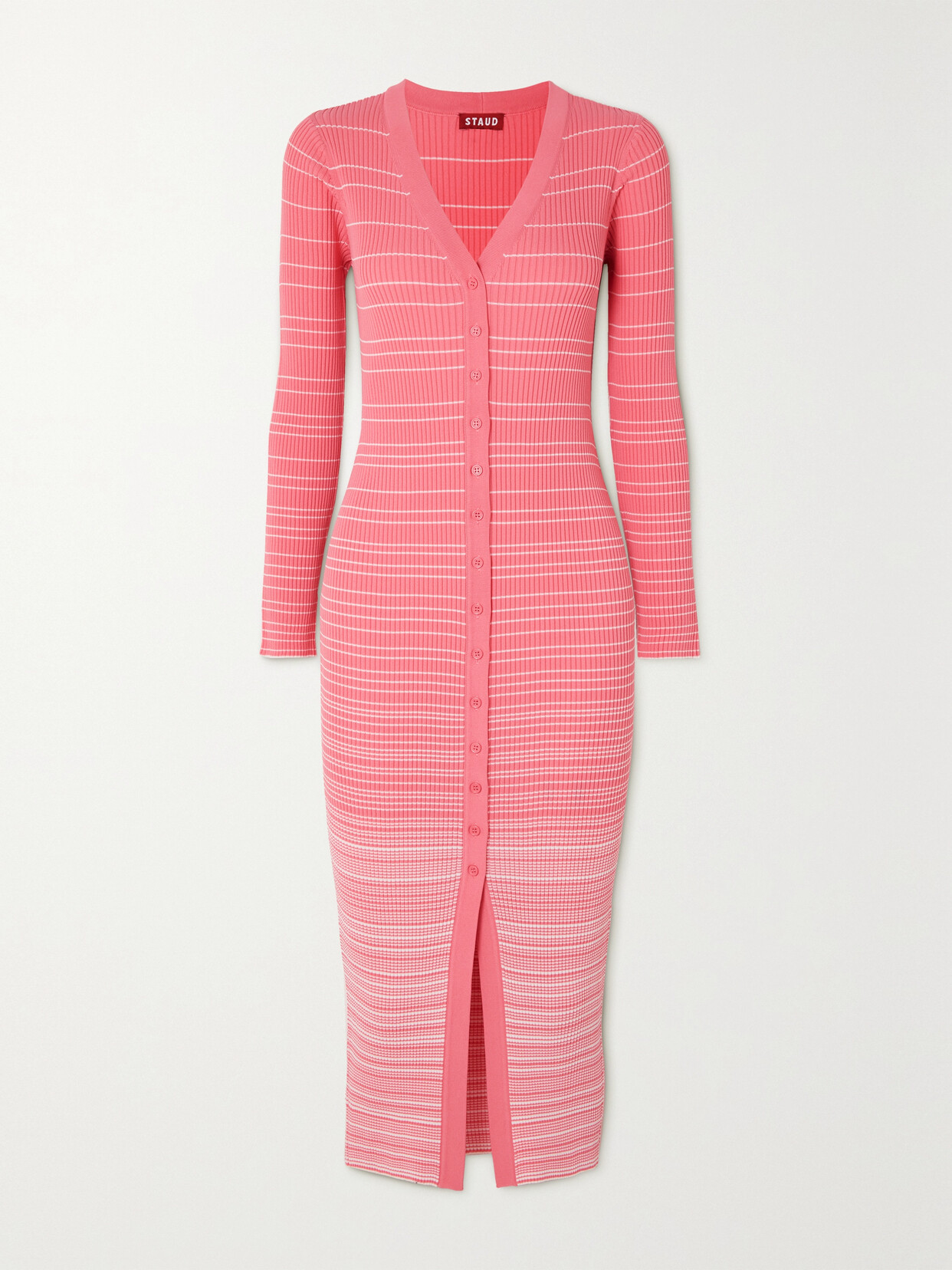 STAUD - Shoko Striped Ribbed-knit Midi Dress - Pink