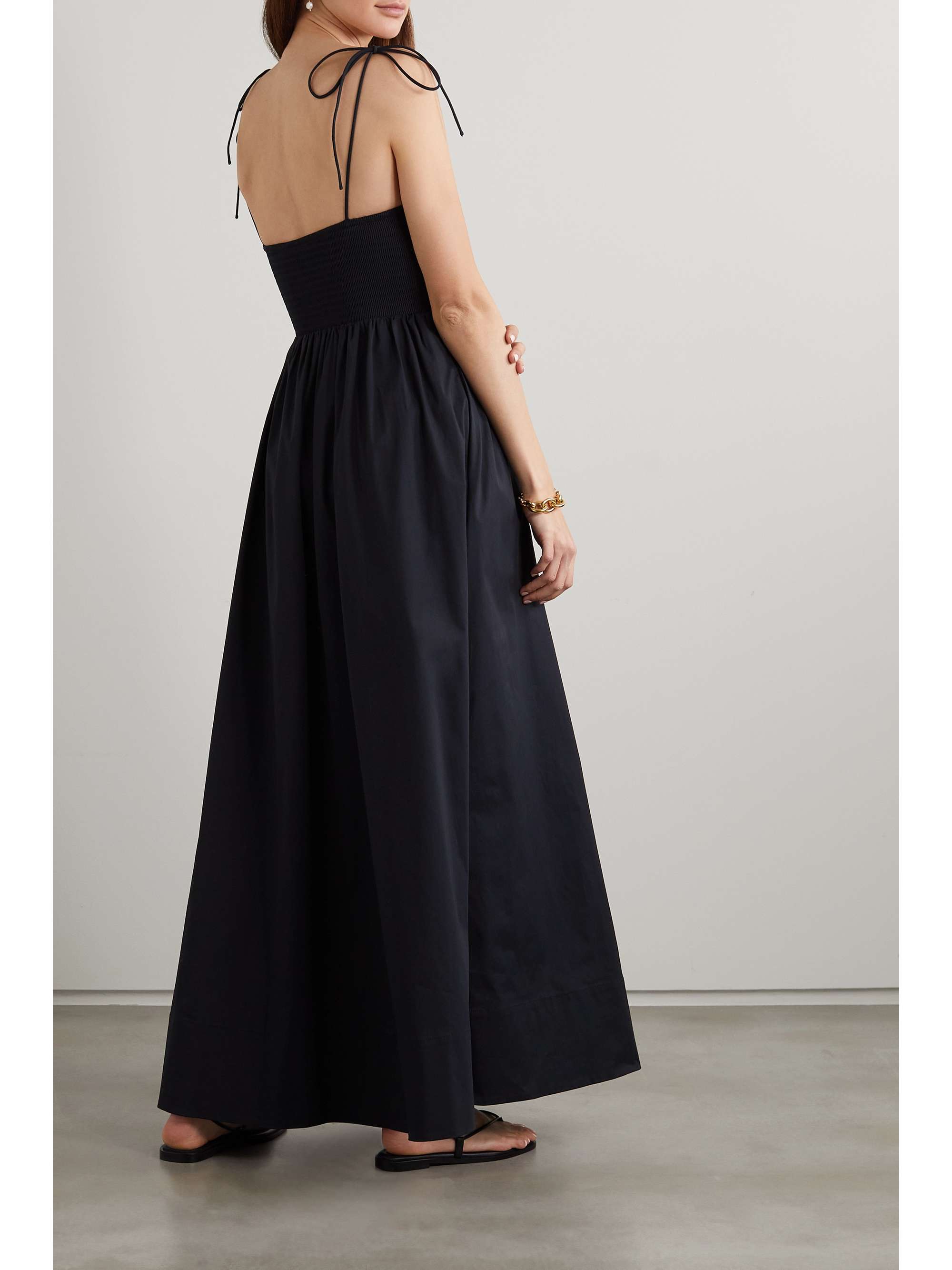 STAUD Landry shirred cotton-blend poplin maxi dress