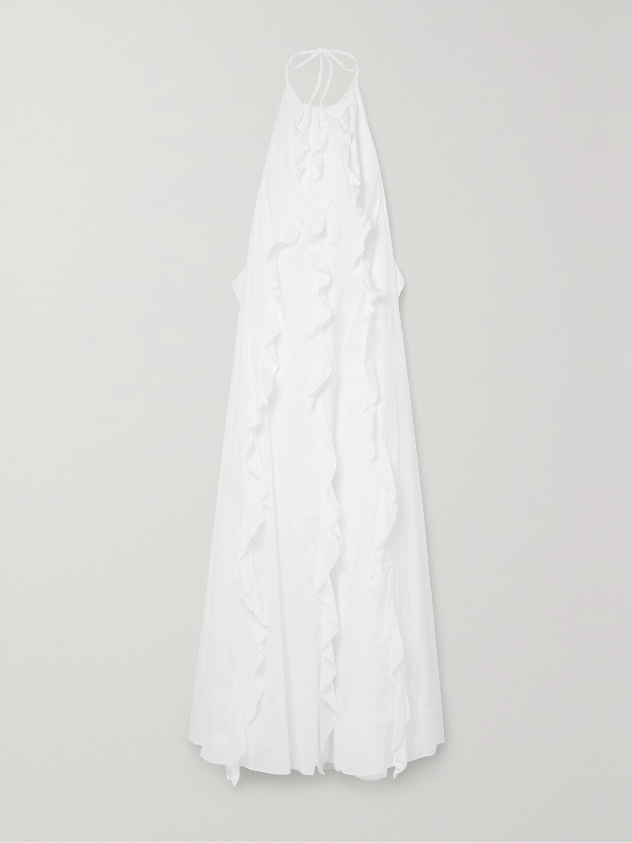 STAUD - Marike Ruffled Cotton Halterneck Maxi Dress - White