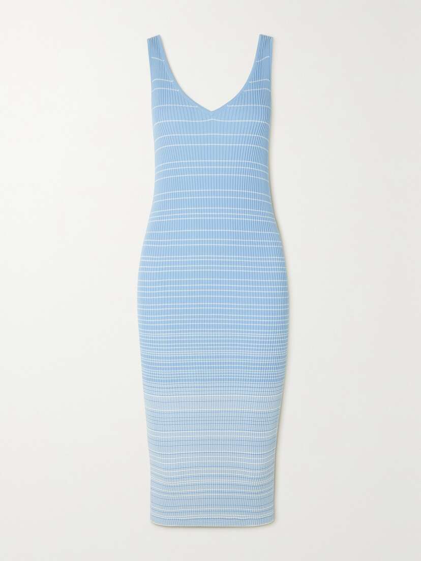 Staud Dana Striped Ribbed-knit Midi Dress - x large