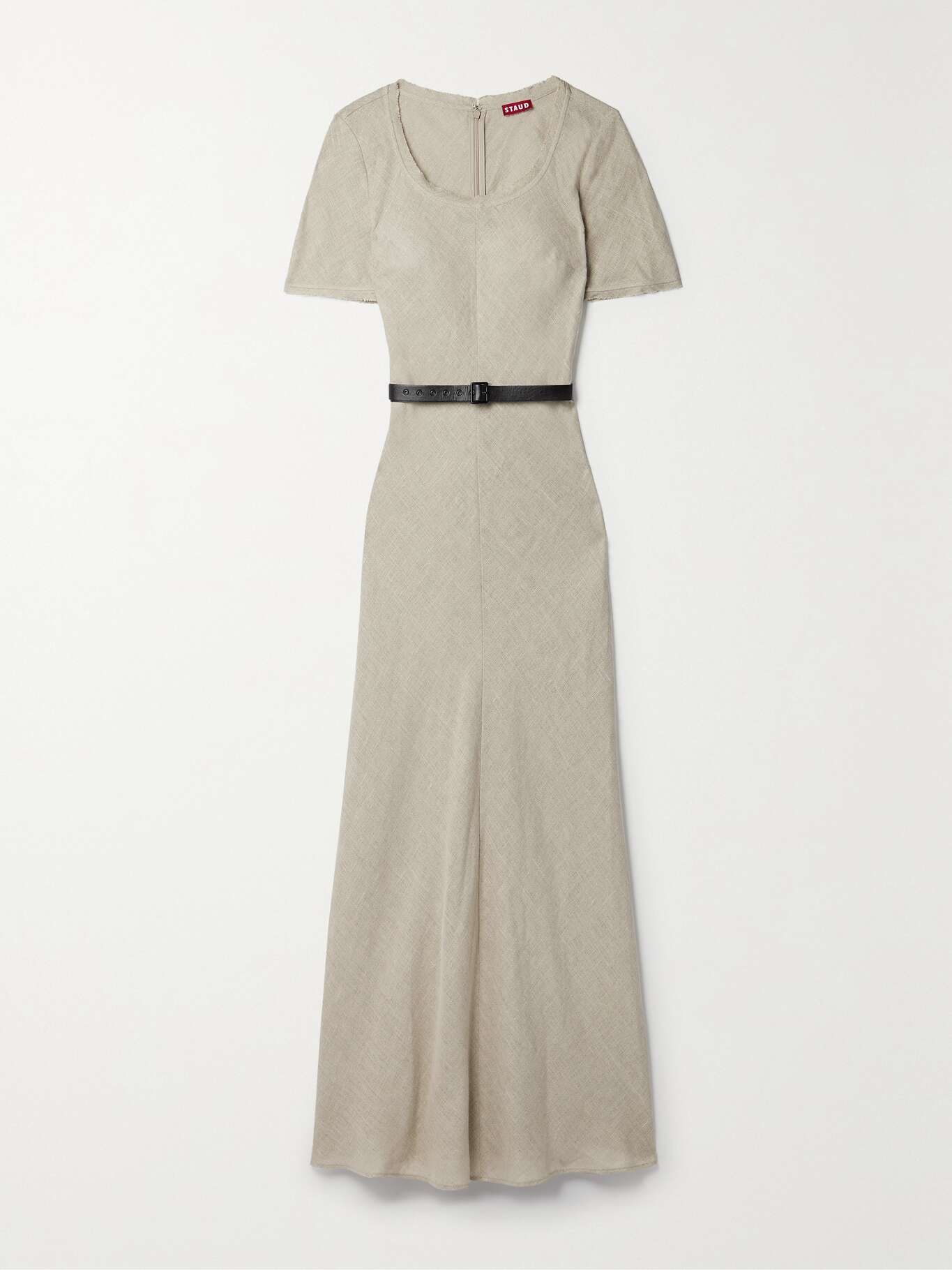 STAUD Alejandra belted frayed linen maxi dress NETAPORTER