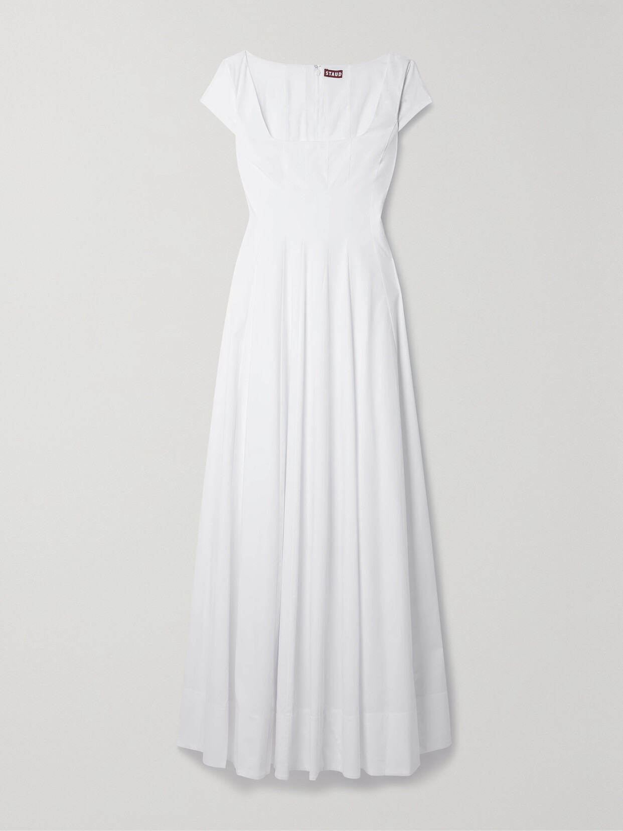 STAUD Wells Pleated Stretch-cotton Poplin Maxi Dress - White