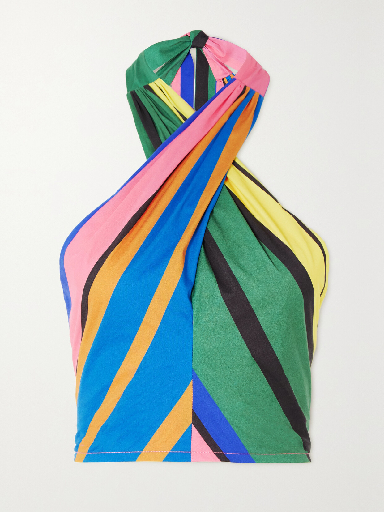 Staud Kai Crossover Smocked Halter Top In Multicoloured