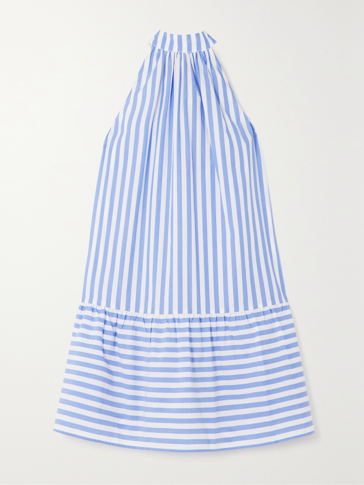 STAUD - Marlowe Tie-detailed Striped Cotton-blend Poplin Mini Dress - Blue