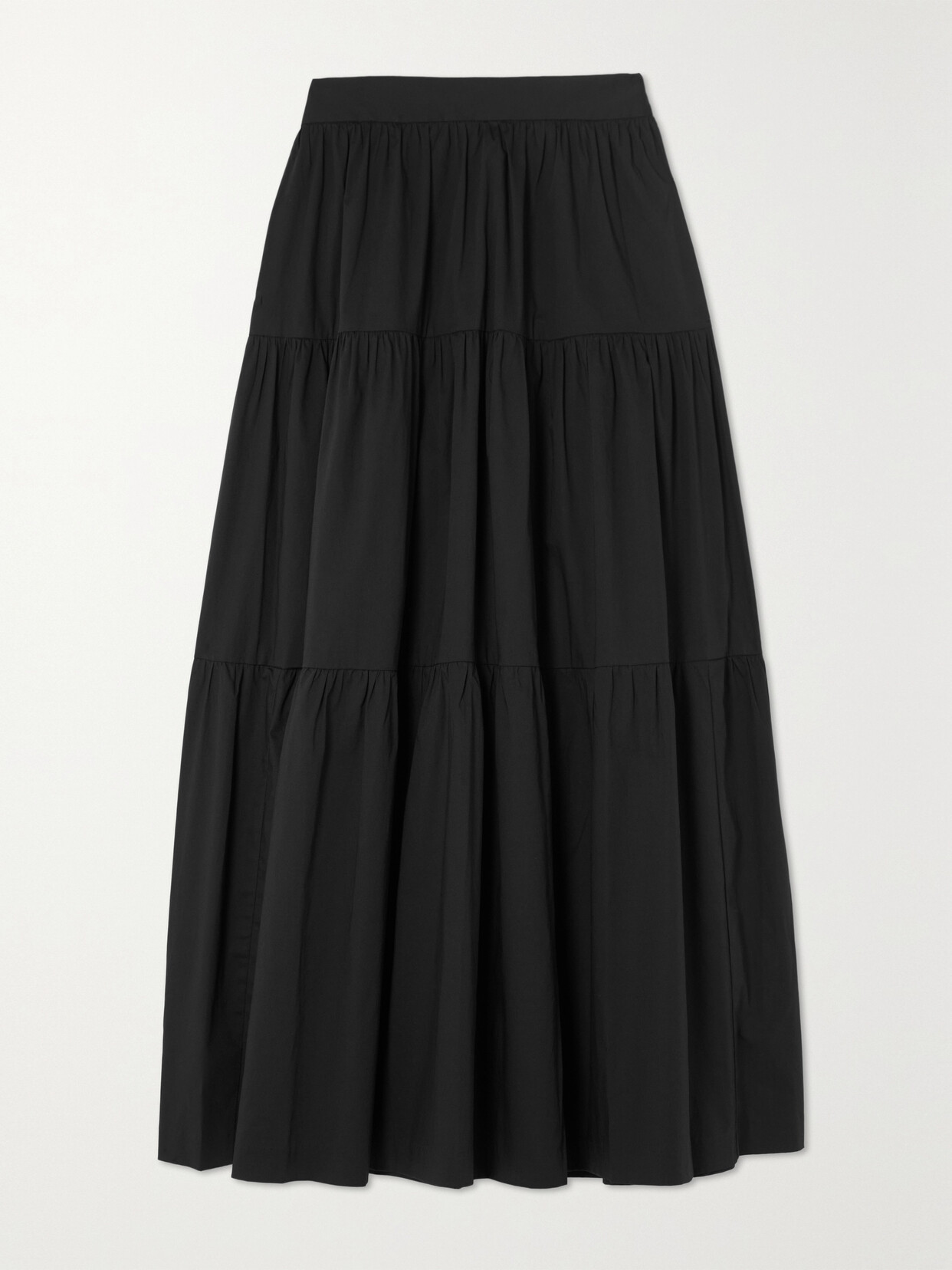 STAUD SEA TIERED STRETCH-COTTON POPLIN MIDI SKIRT