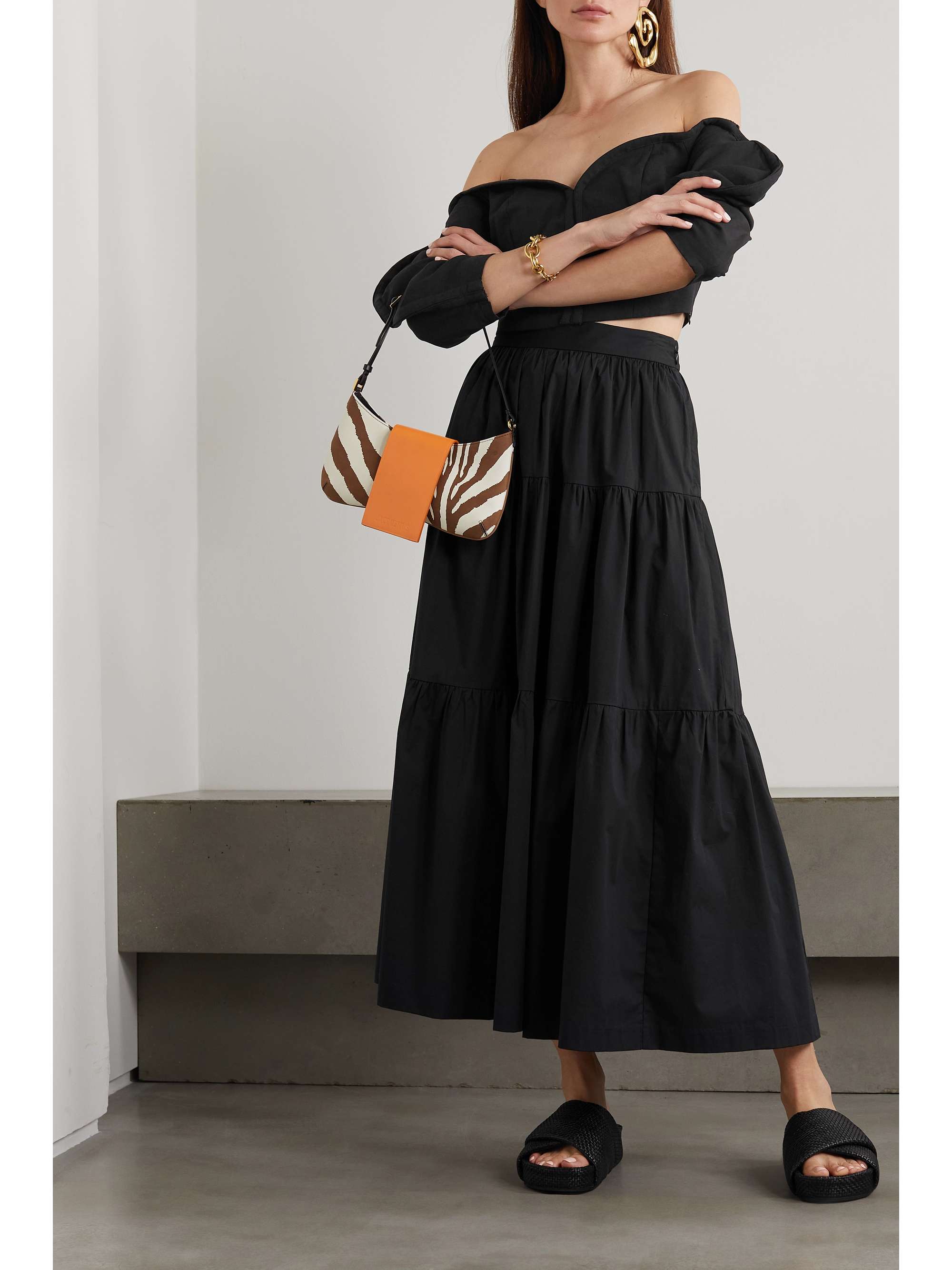 STAUD Sea tiered stretch-cotton poplin midi skirt | NET-A-PORTER