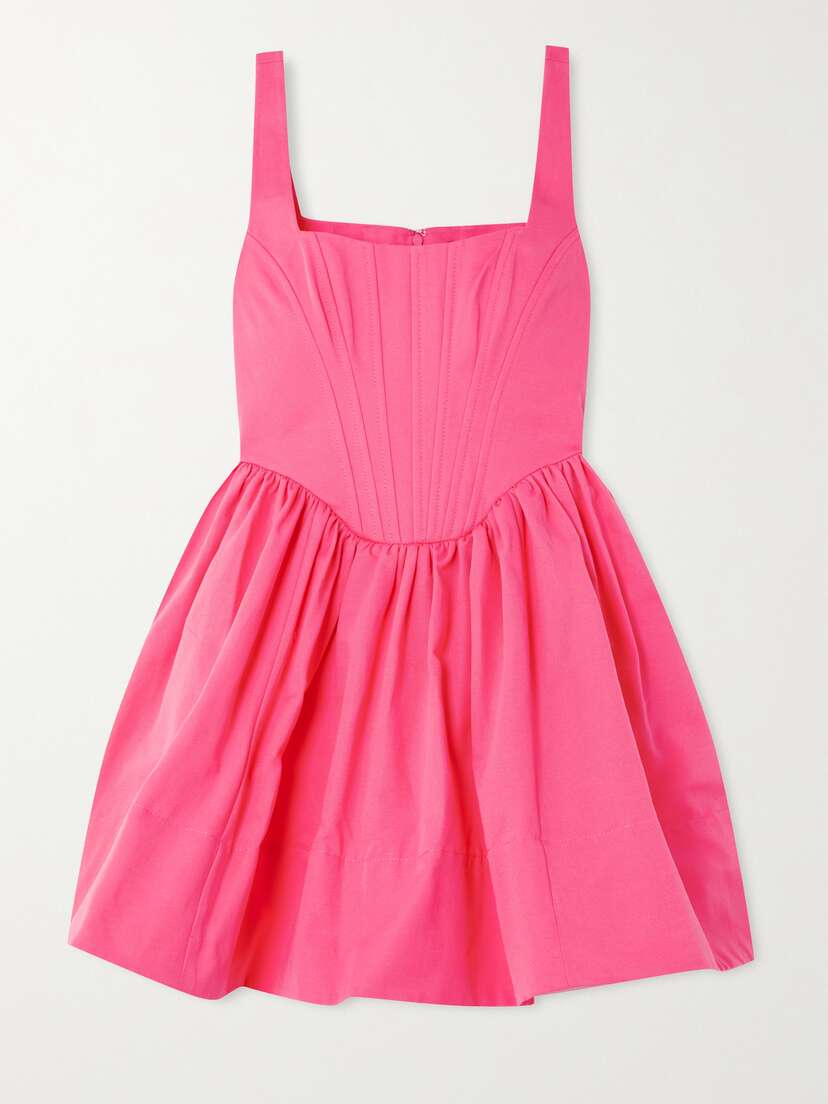 Staud Landscape Gathered Cotton-blend Faille Mini Dress