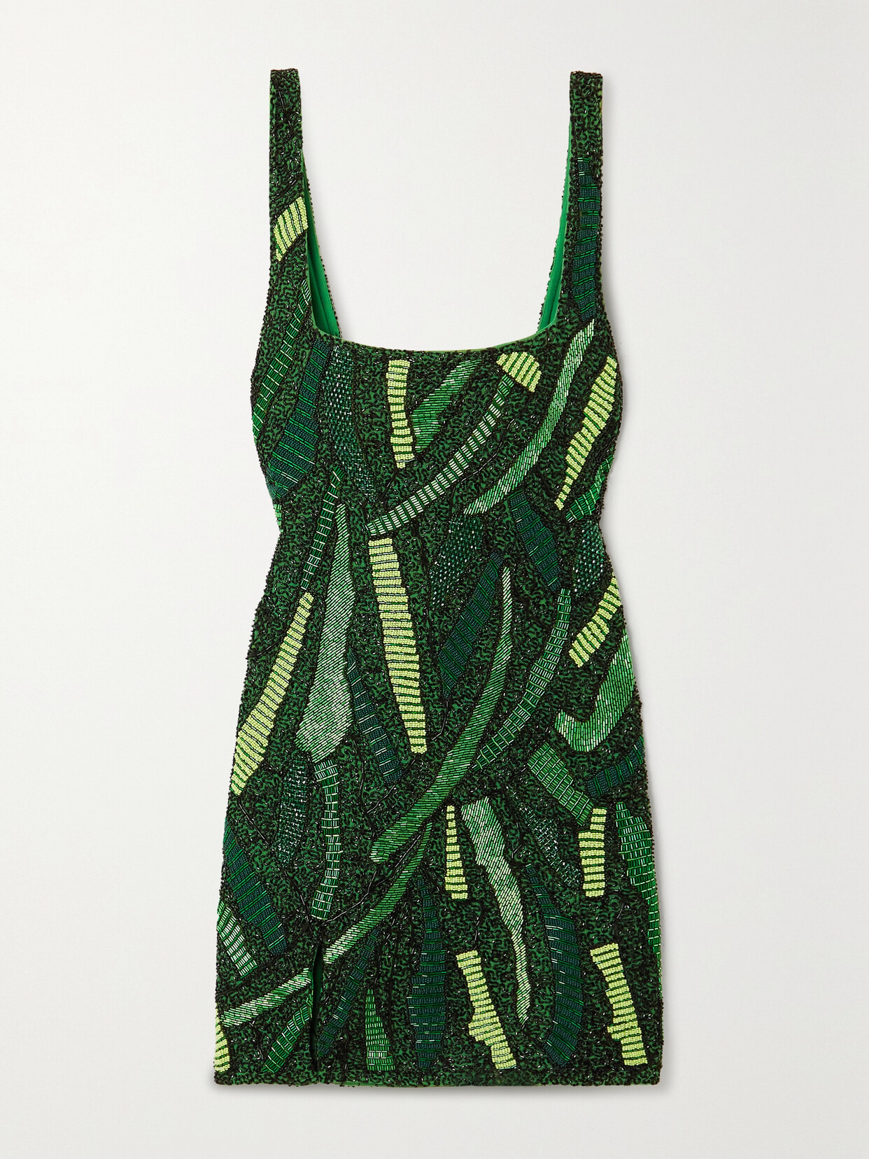 Staud Le Sable Beaded Mini Dress In Green Palm