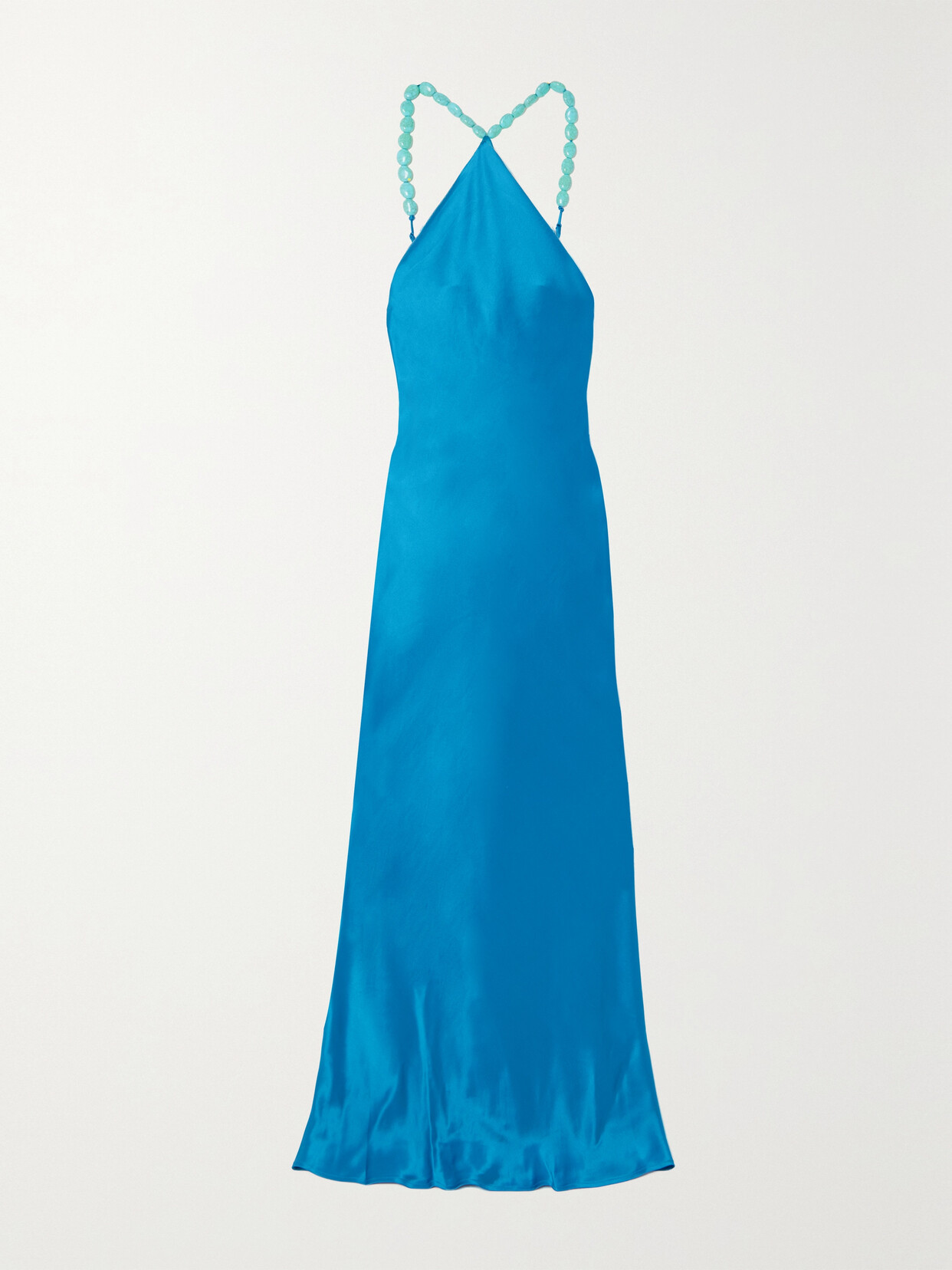 STAUD - Cadence Embellished Satin Maxi Dress - Blue