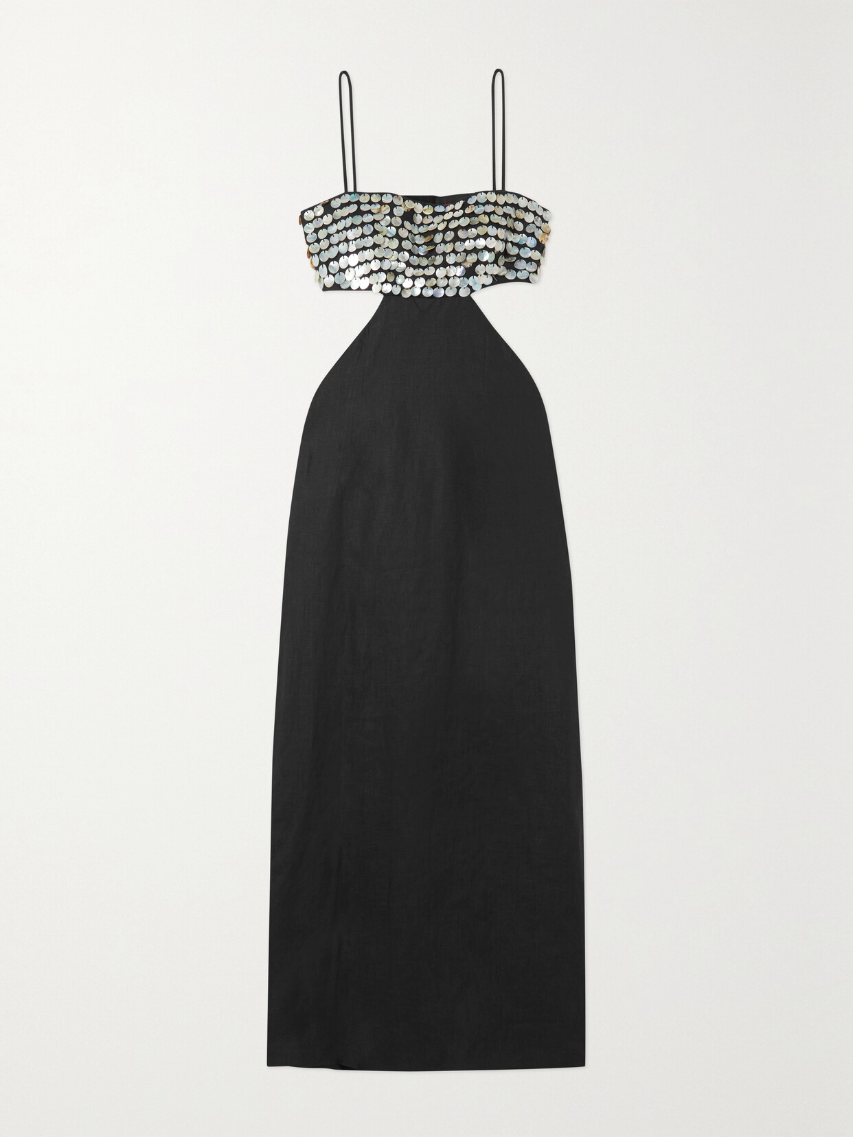 STAUD Jada Shell-embellished Cutout Linen Maxi Dress - Black