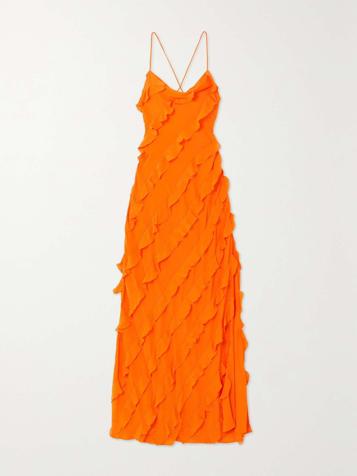 STAUD Elvire Lace-up Ruffled Crepe Maxi Dress - Orange