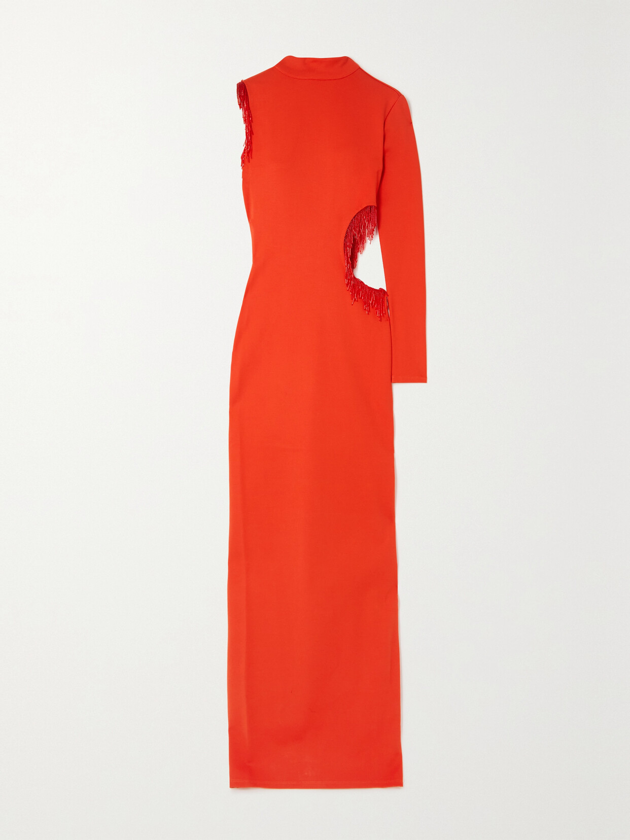 Staud Kristen Beaded One Sleeve Dress In Fire Red
