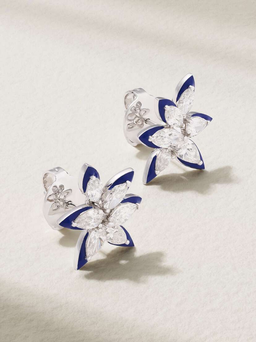 Kamyen Jasmine 18-karat White Gold, Diamond And Enamel Earrings