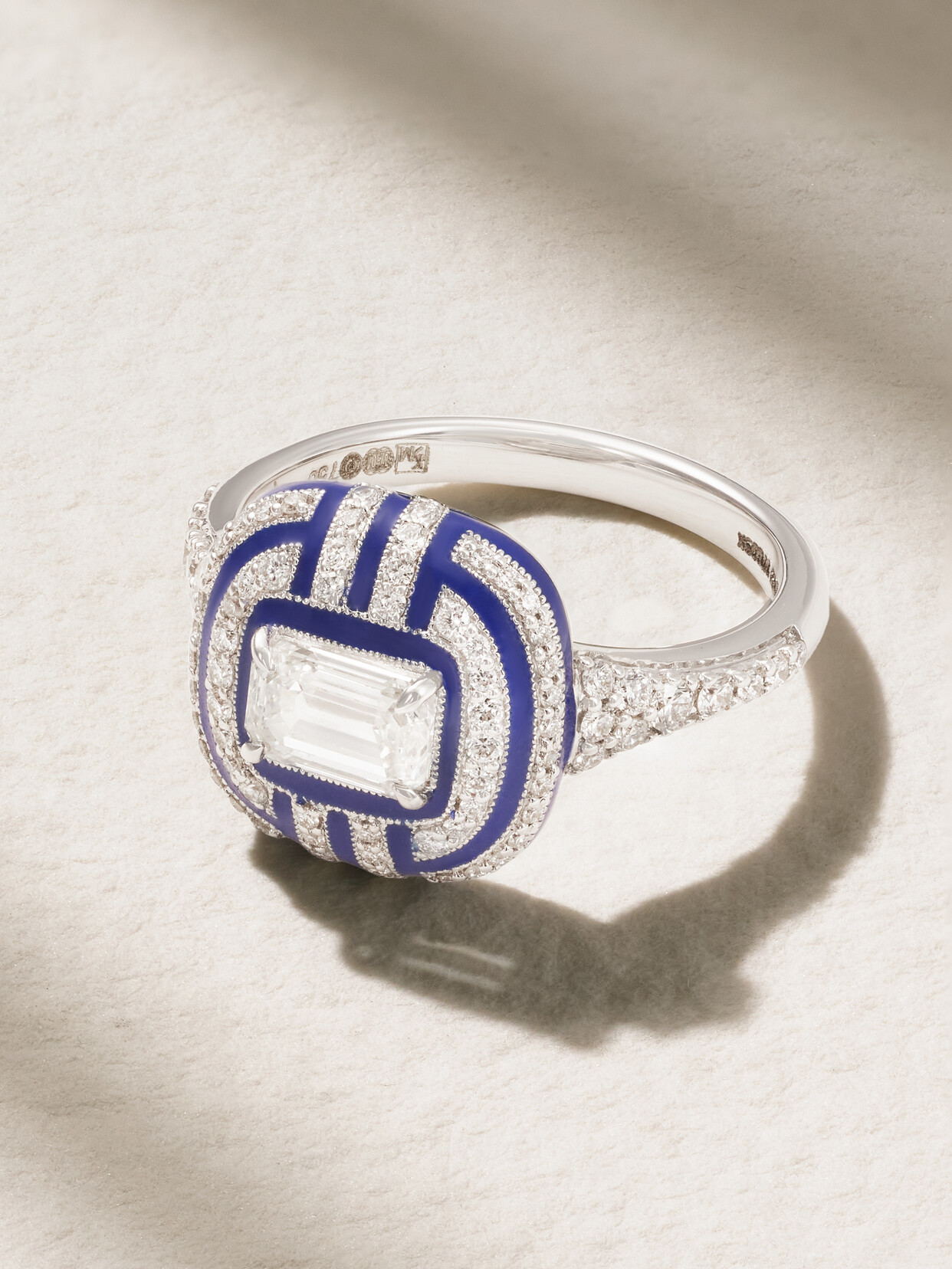 Kamyen Art Deco 18-karat White Gold, Enamel And Diamond Ring