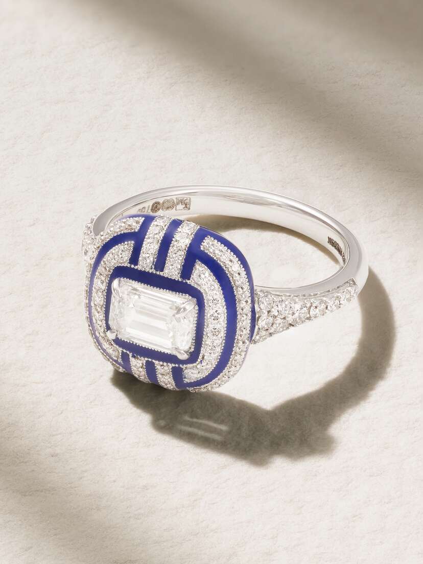 Kamyen Art Deco 18-karat White , Enamel And Diamond Ring