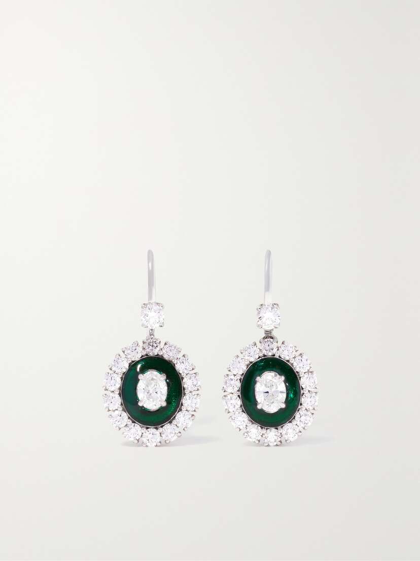 Kamyen 18-karat White Gold, Diamond And Enamel Earrings