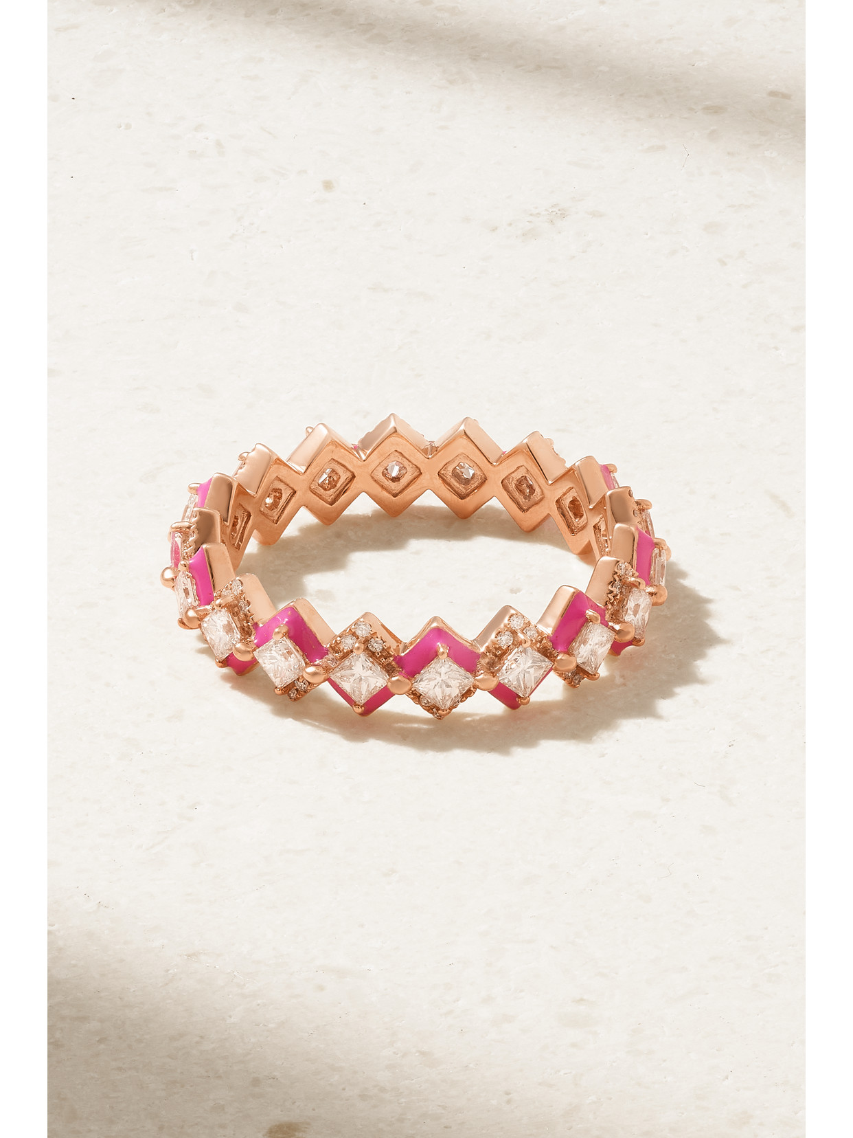 Kamyen Mosaïque 18-karat Rose Gold, Diamond And Enamel Ring In Gold