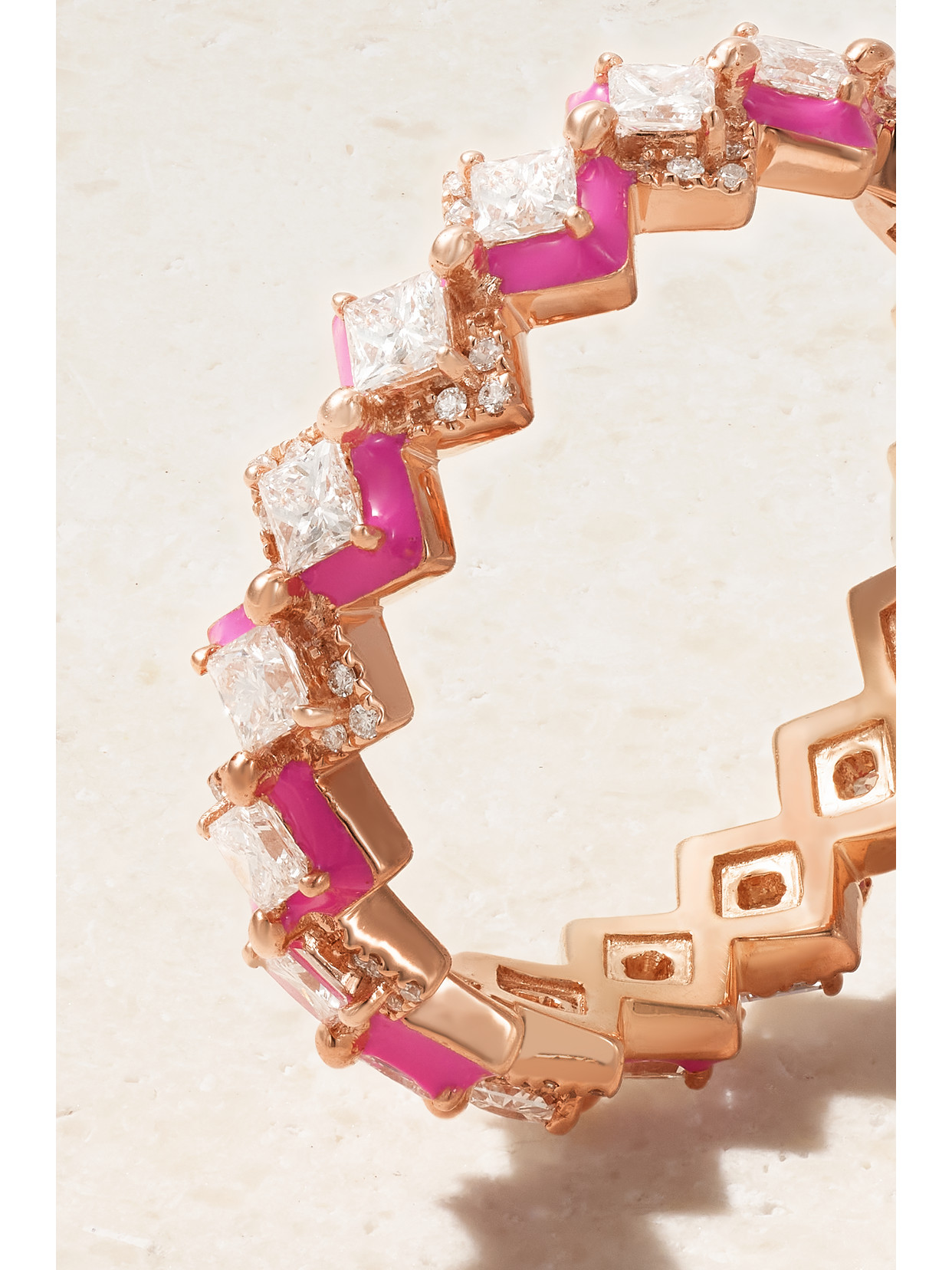 Kamyen Mosaïque 18-karat Rose Gold, Diamond And Enamel Ring In Gold