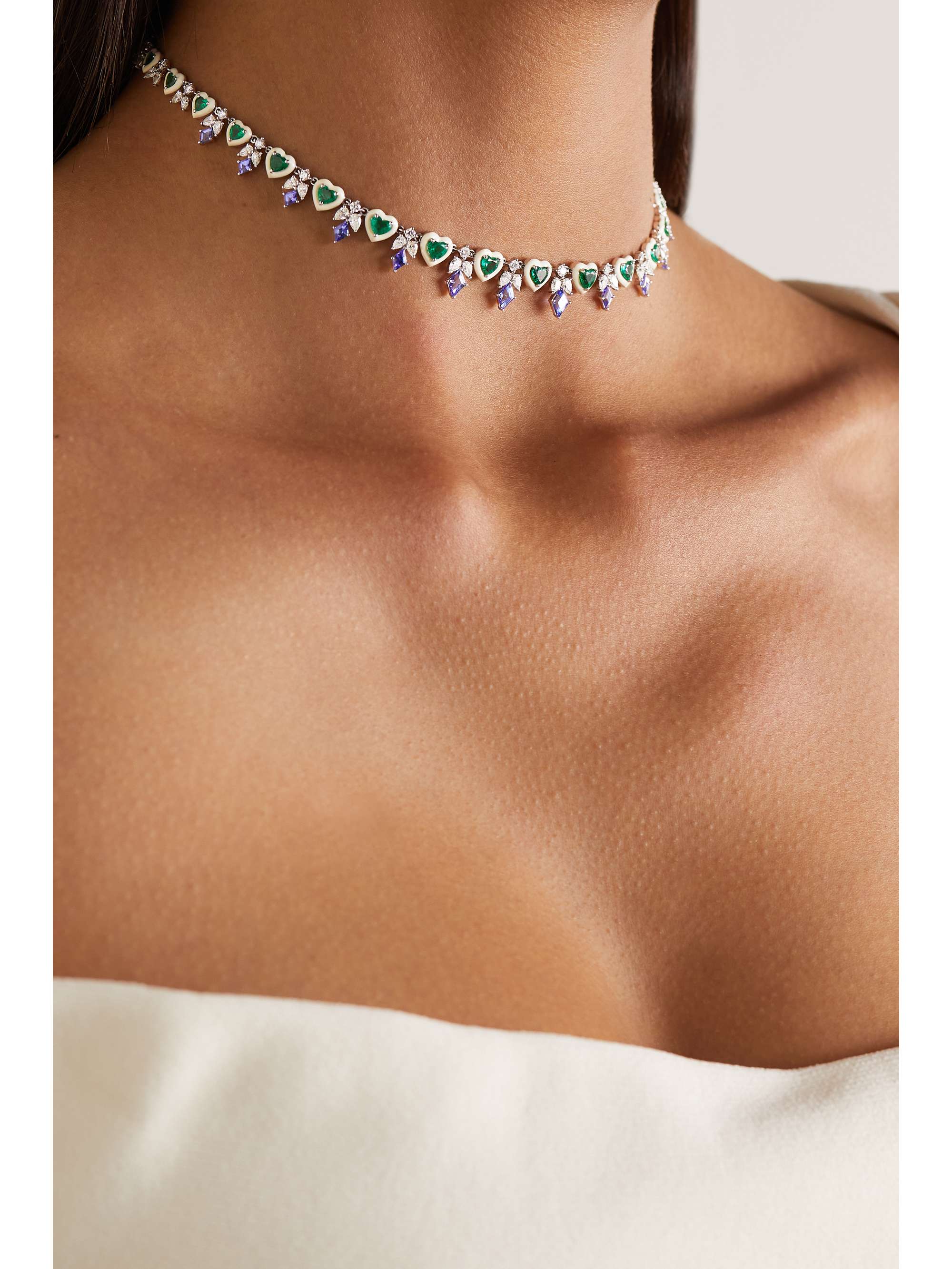 KAMYEN 18-karat white gold multi-stone necklace