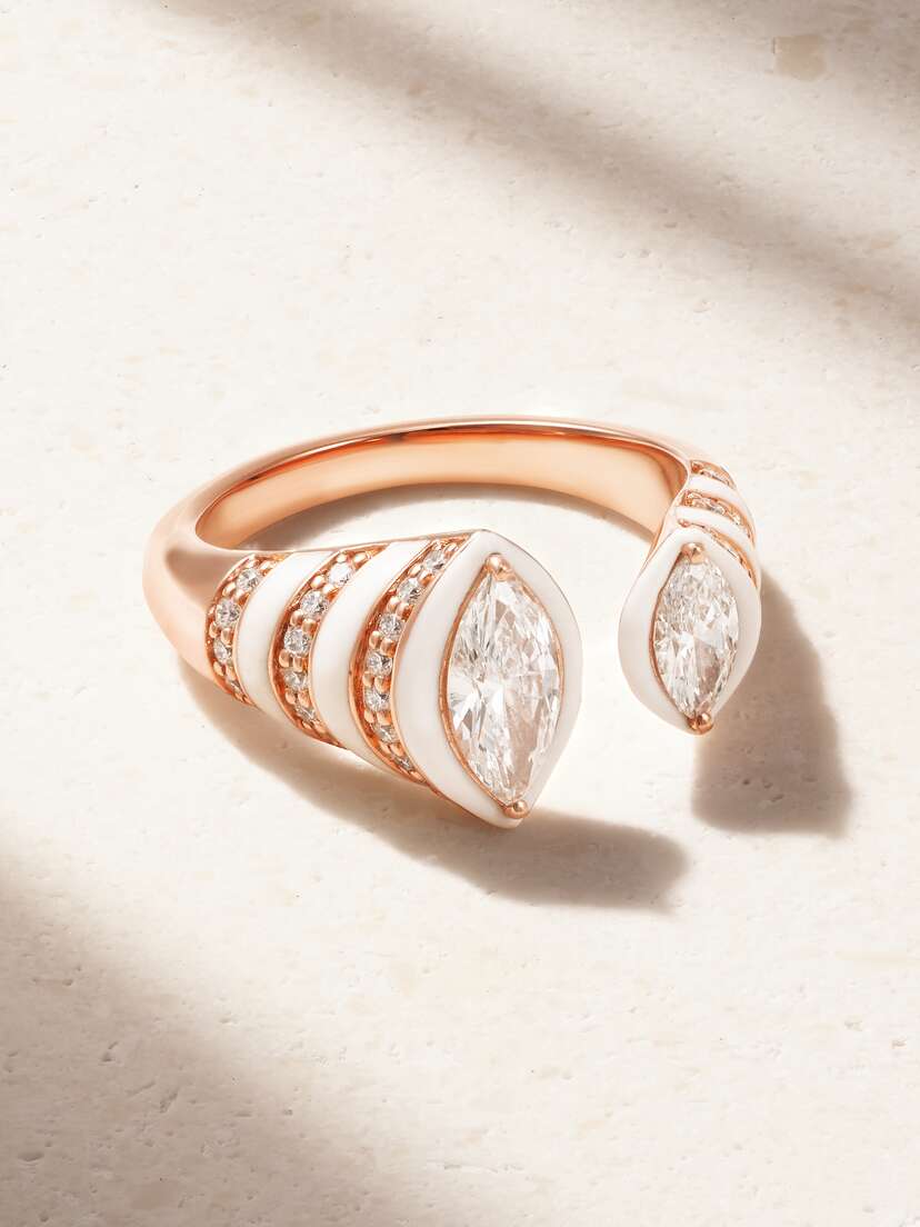 Kamyen 18-karat Rose Gold, Enamel And Diamond Ring