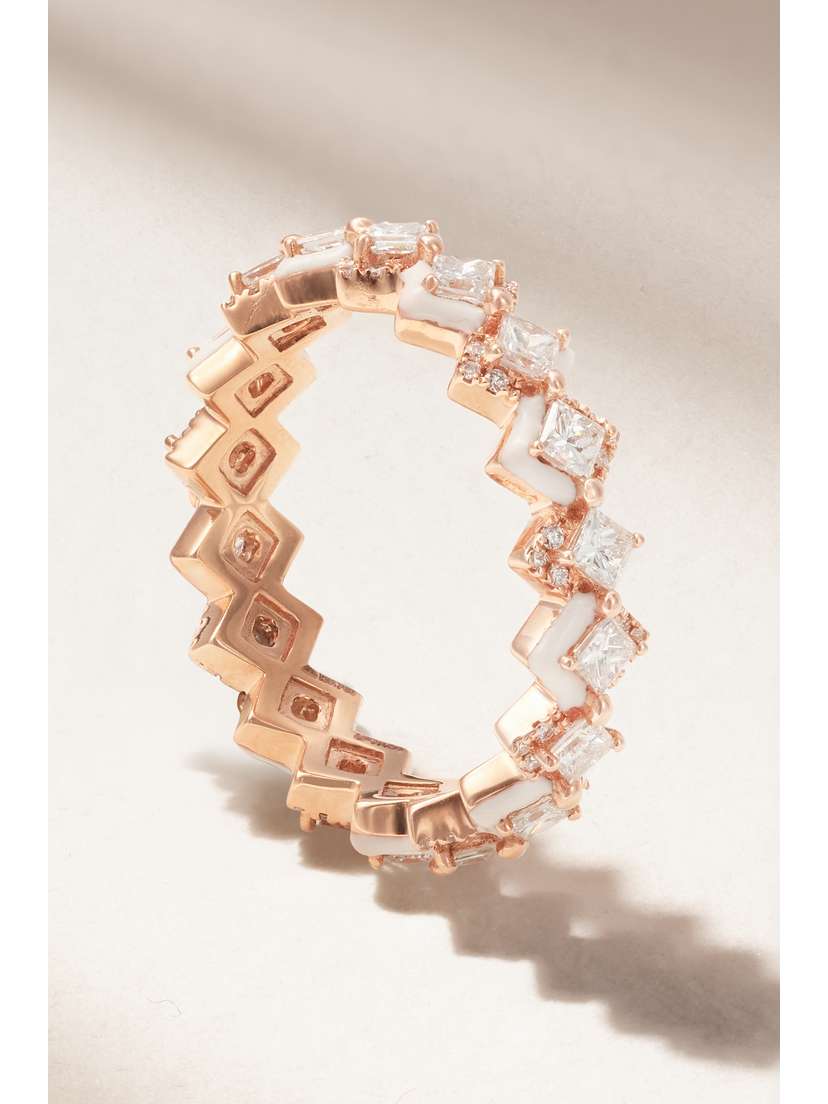 Kamyen Mosaïque 18-karat Rose Gold, Diamond And Enamel Ring