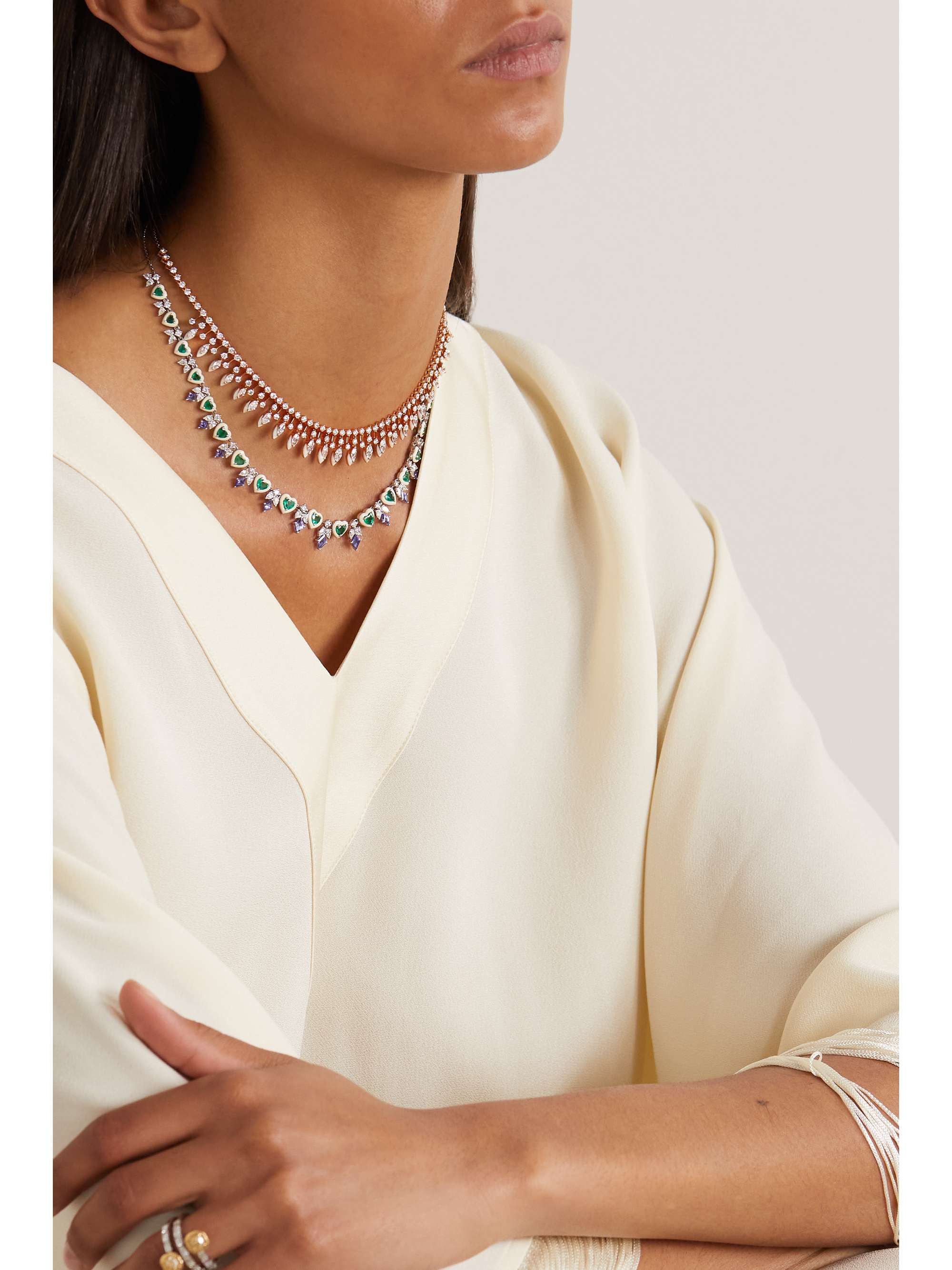 KAMYEN Marquise 18-karat rose gold, diamond and enamel choker