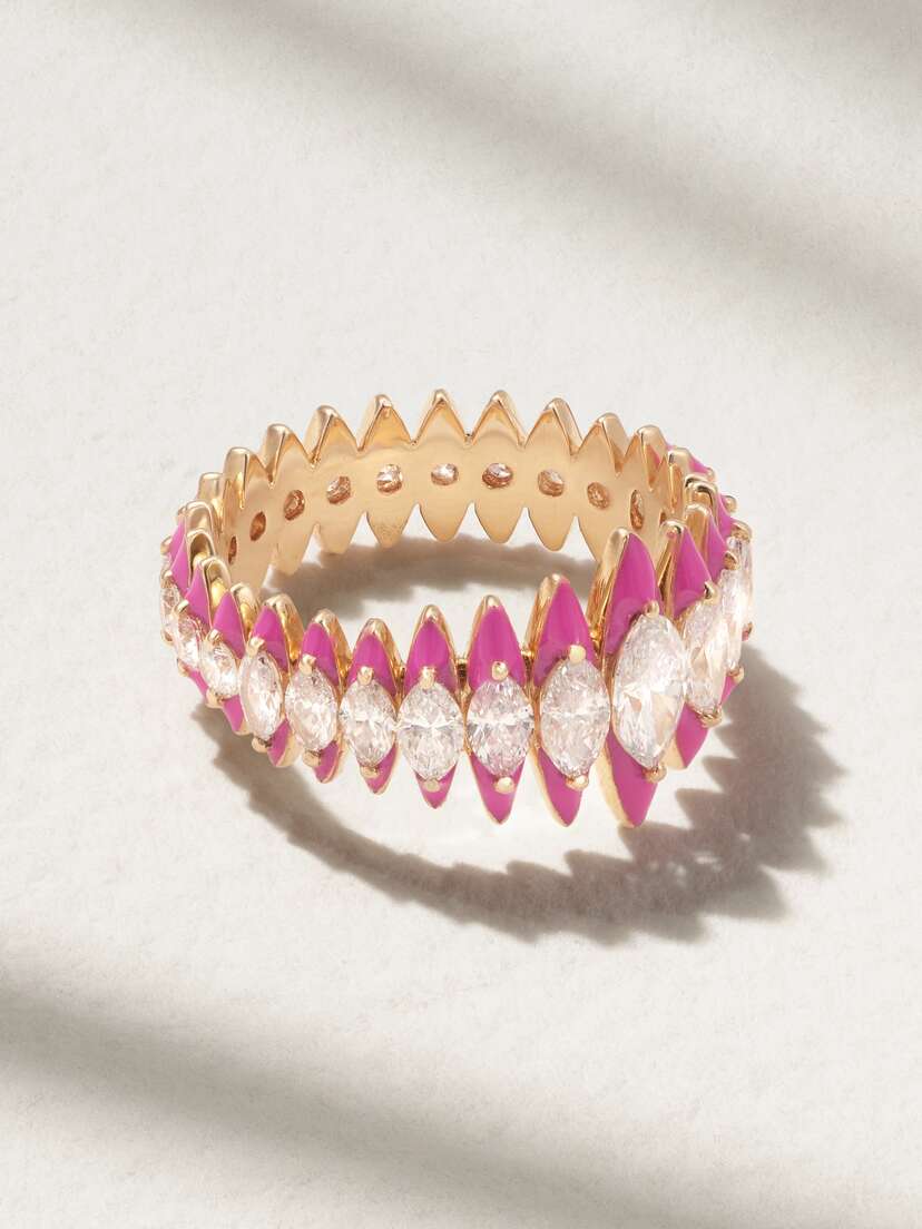 Kamyen Marquise Coronal 18-karat Rose Gold, Enamel And Diamond Ring