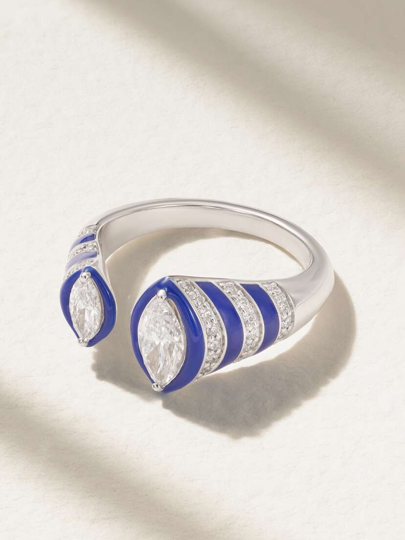 Kamyen 18-karat White Gold, Enamel And Diamond Ring