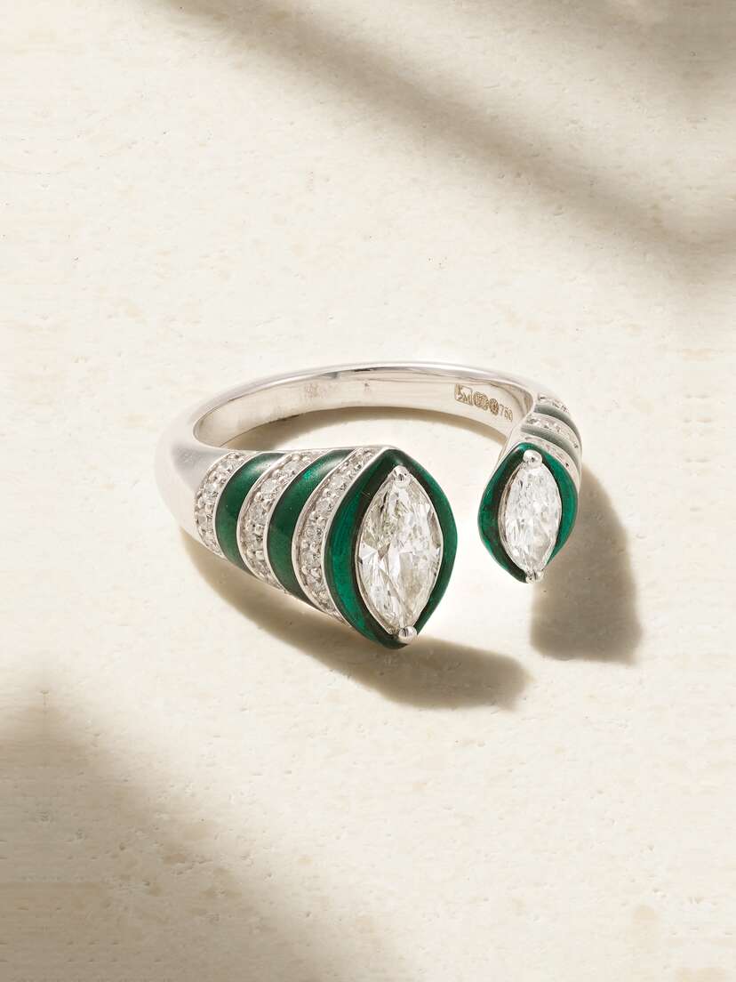 Kamyen 18-karat White Gold, Enamel And Diamond Ring