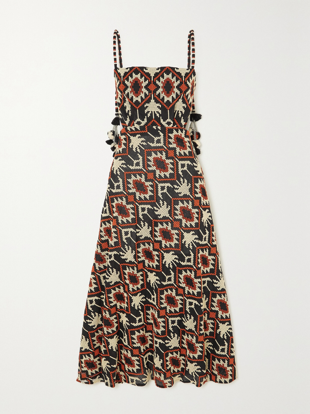 Johanna Ortiz + Net Sustain Tropical Andes Embroidered Woven Midi Dress - Black