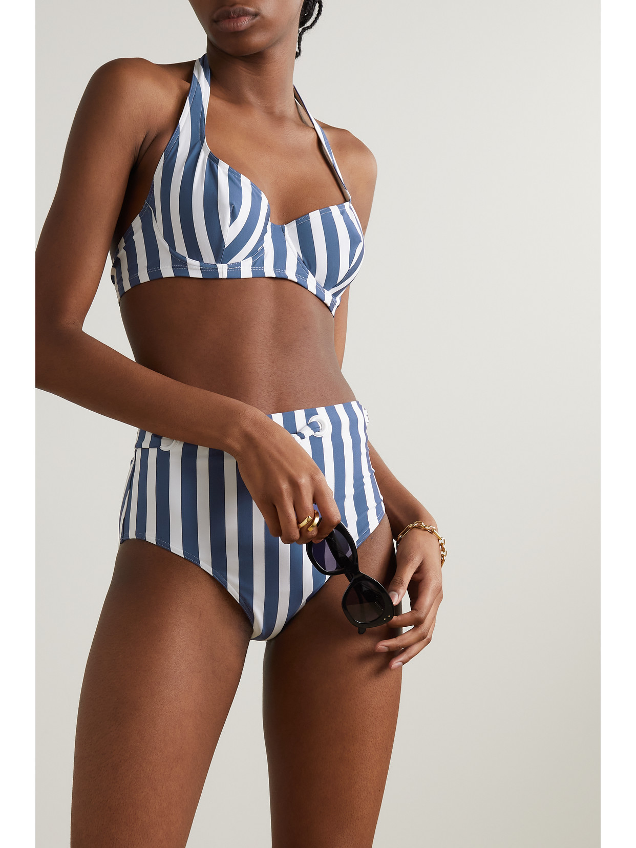 Shop Eres Samba Corazon Striped Halterneck Bikini Top In Blue