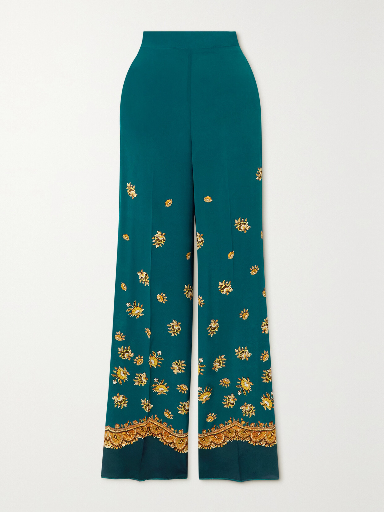 Etro - Paisley-print Silk Crepe De Chine Straight-leg Pants - Blue