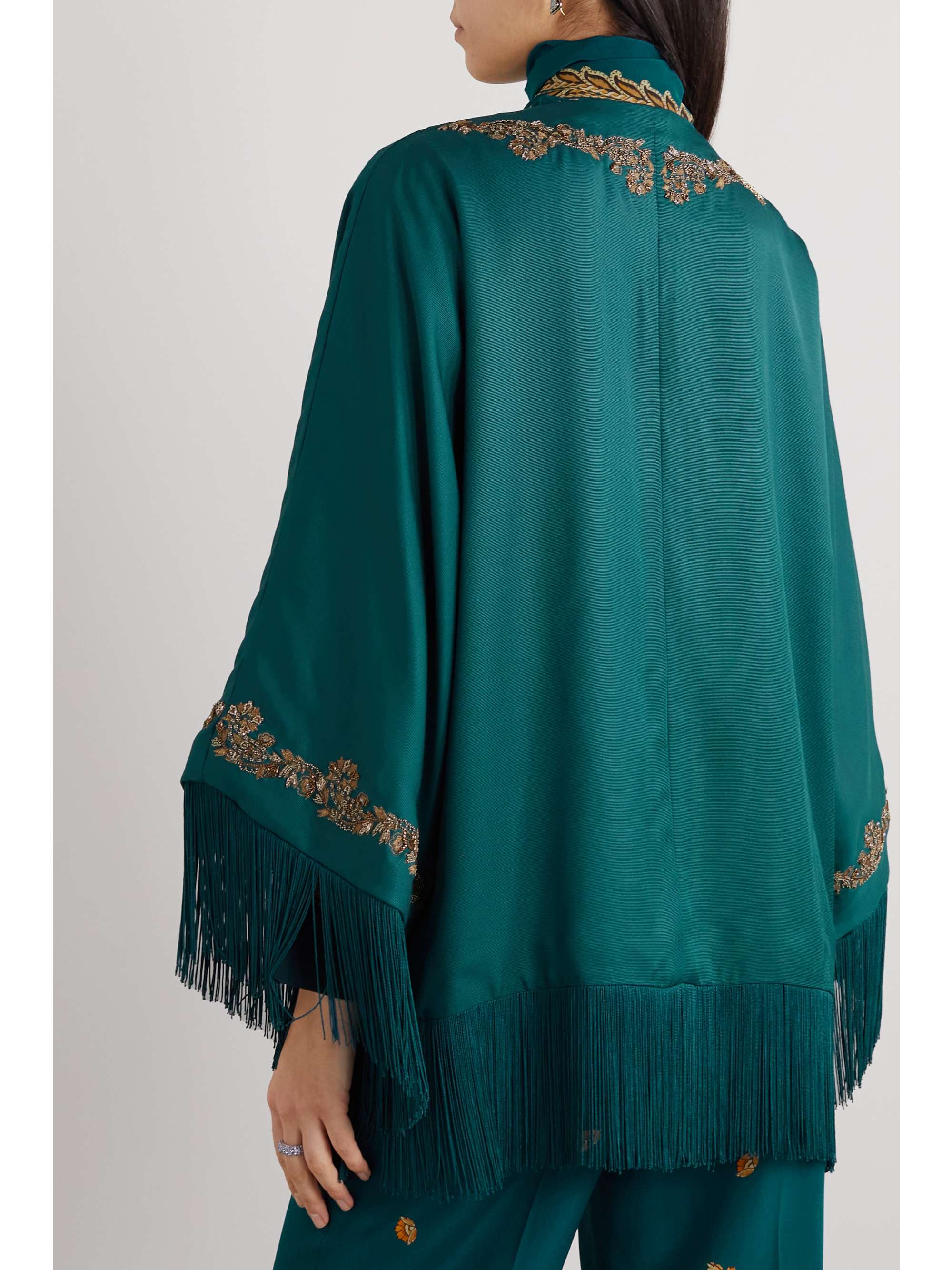 ETRO Fringed embellished embroidered satin jacket