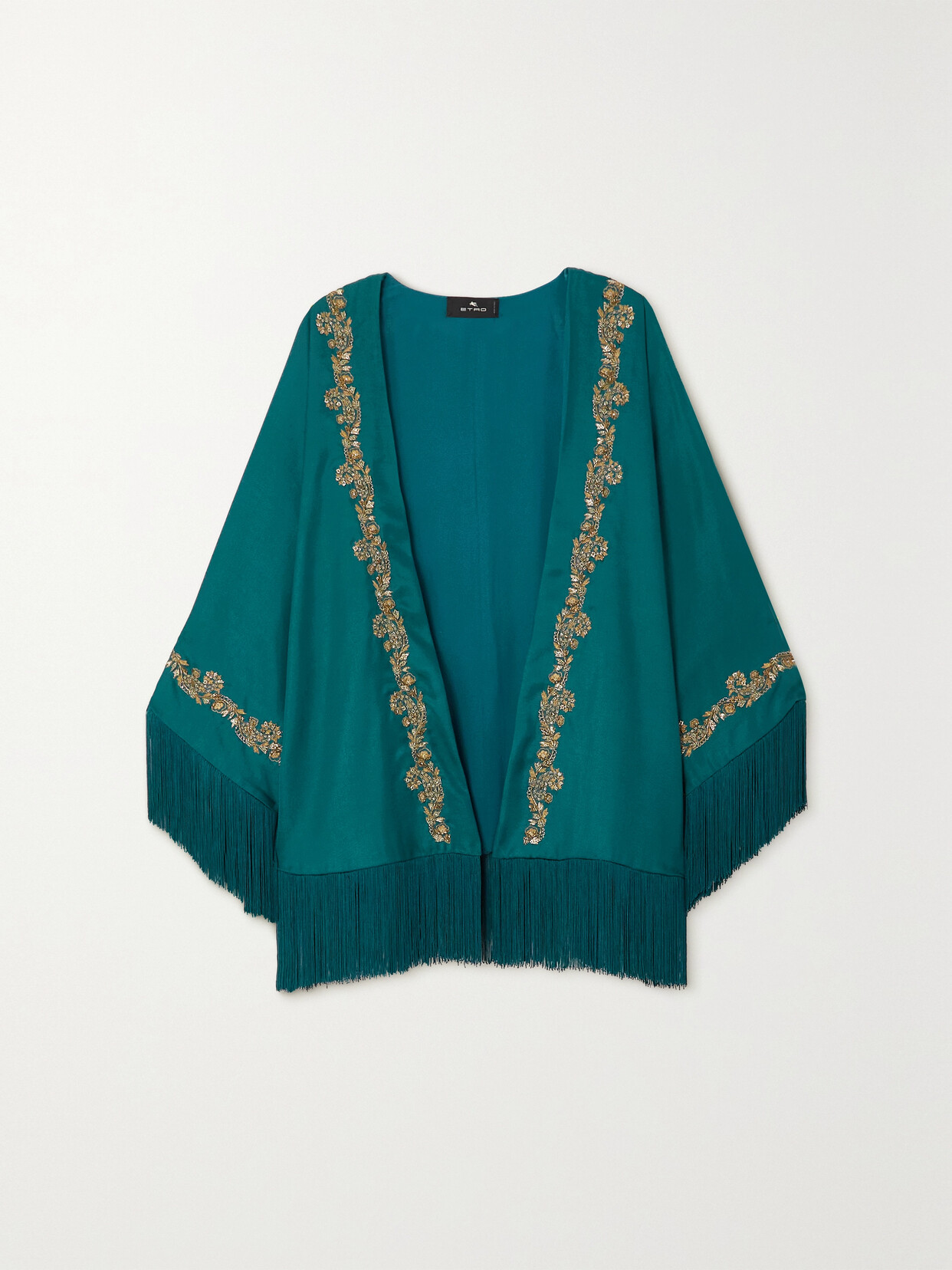 Etro - Fringed Embellished Embroidered Satin Jacket - Blue