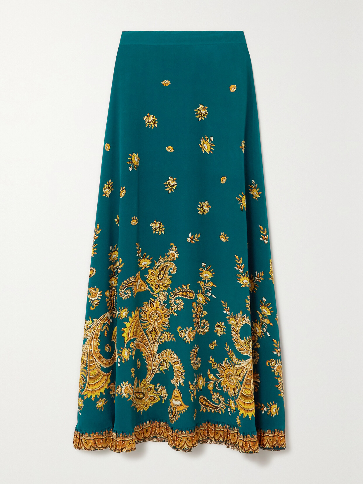 Etro - Ruffled Paisley-print Silk Crepe De Chine Maxi Skirt - Blue