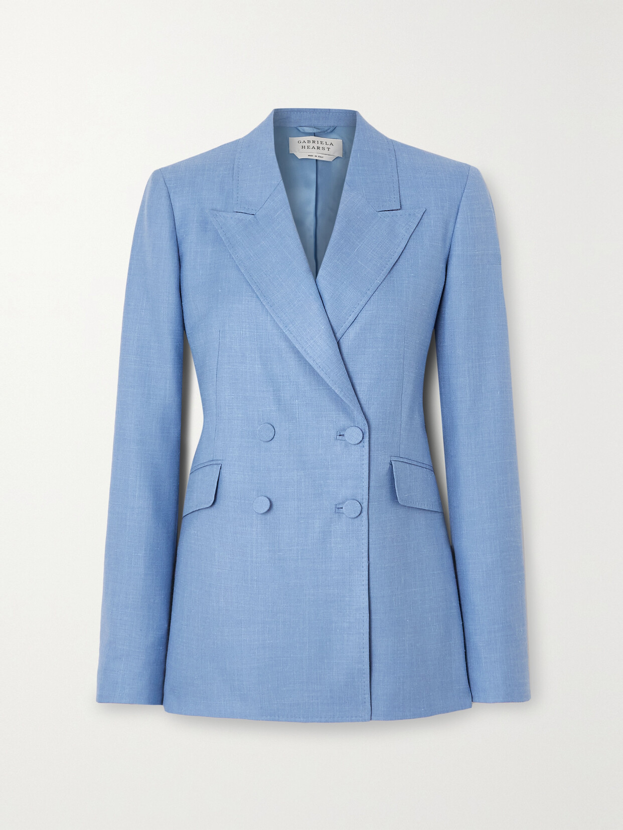 Gabriela Hearst Stephanie Double-breasted Wool, Silk And Linen-blend Blazer In Blue