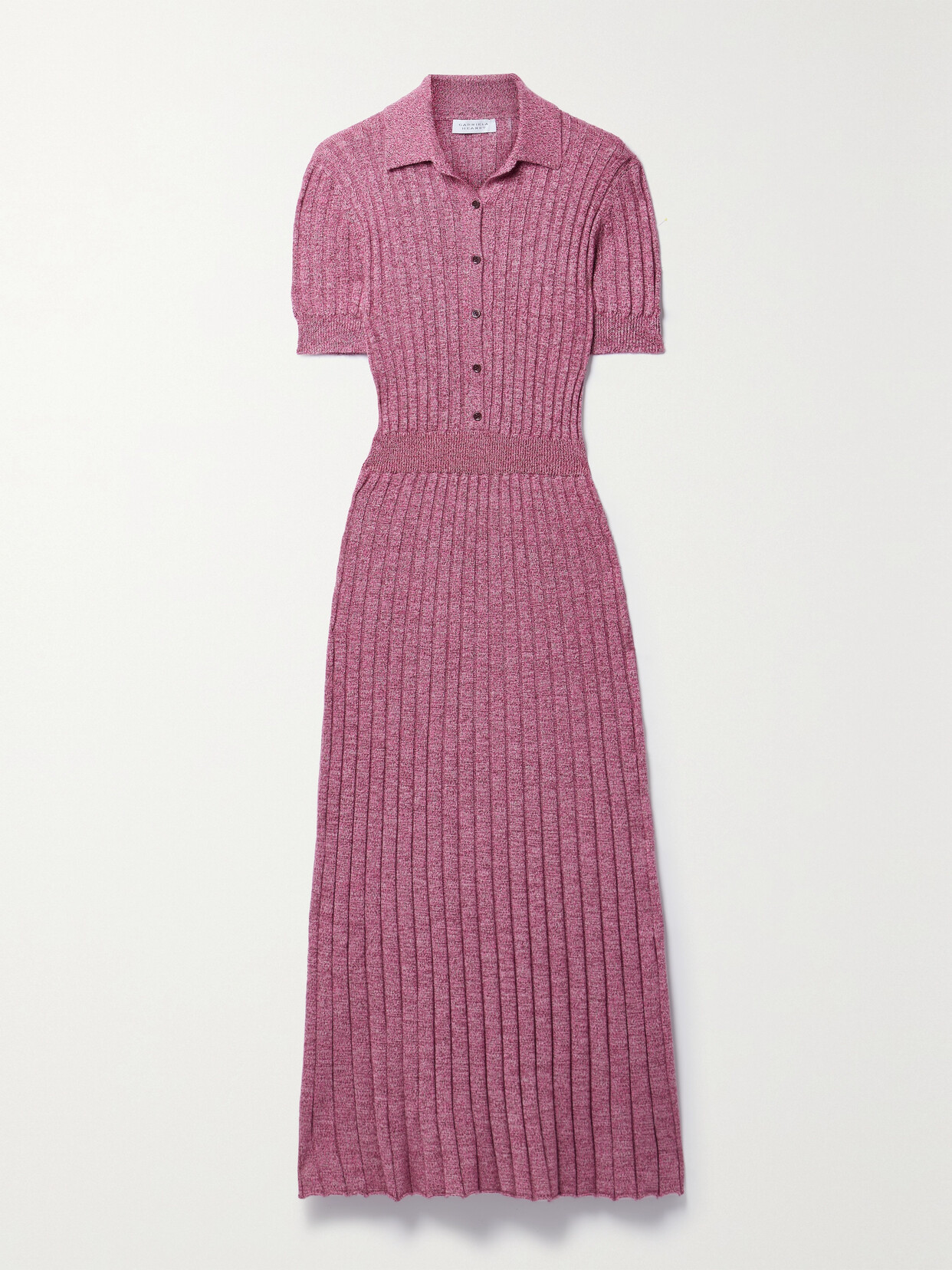 Shop Gabriela Hearst Avant Ribbed Mélange Cashmere And Silk-blend Midi Dress In Pink