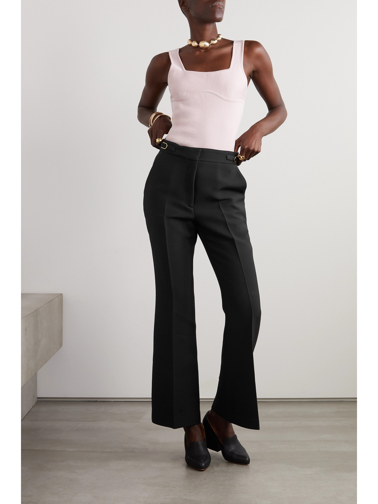 Shop Gabriela Hearst Gabriel Wool And Silk-blend Flared Pants In Black