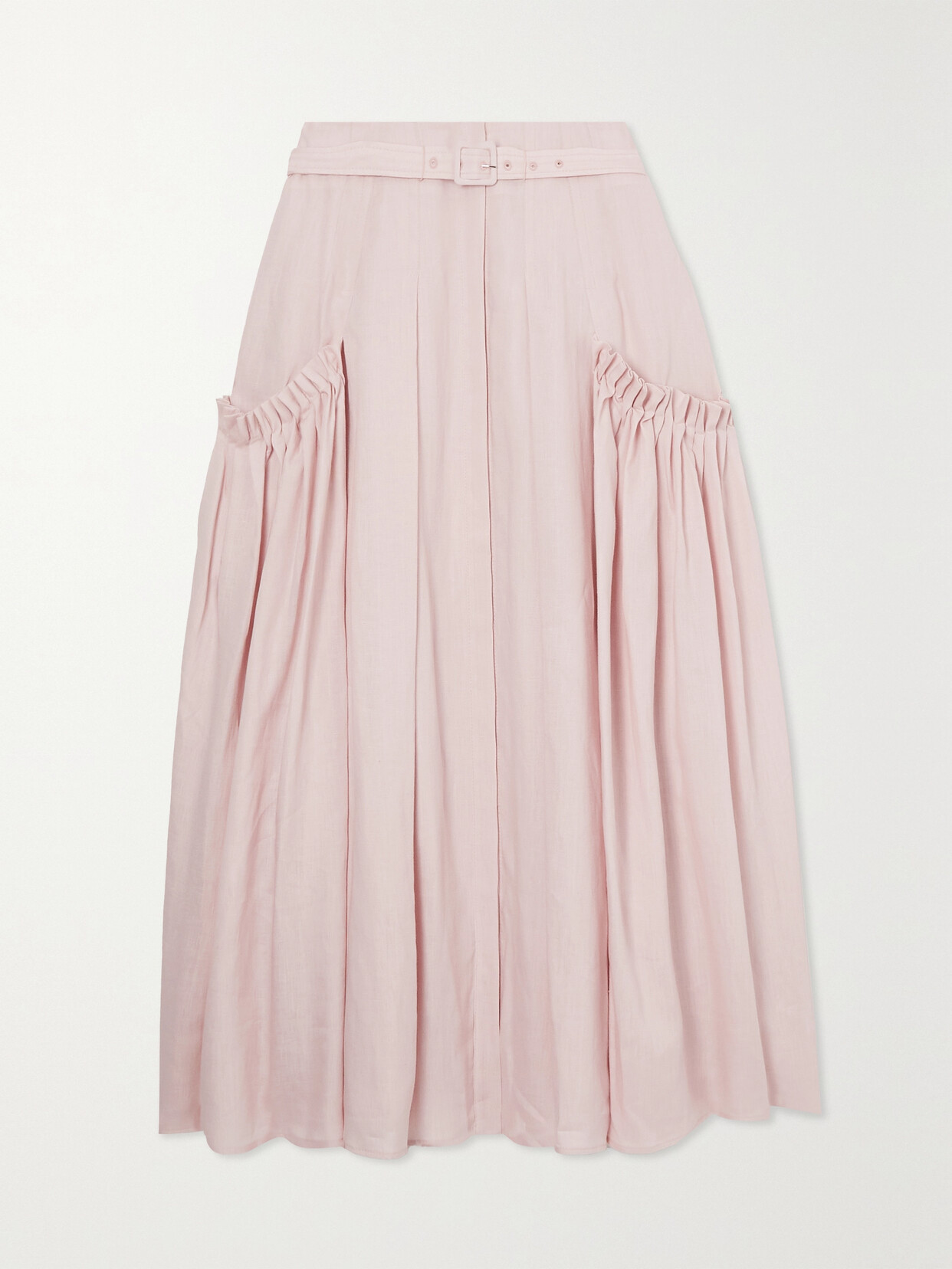 Gabriela Hearst Cyrielle Belted Pleated Linen Skirt In Pink