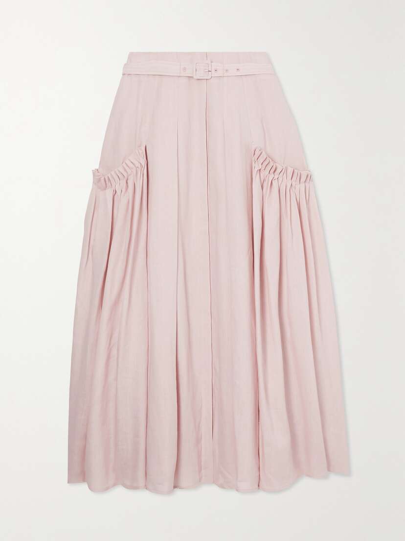 Gabriela Hearst Cyrielle Belted Pleated Linen Skirt