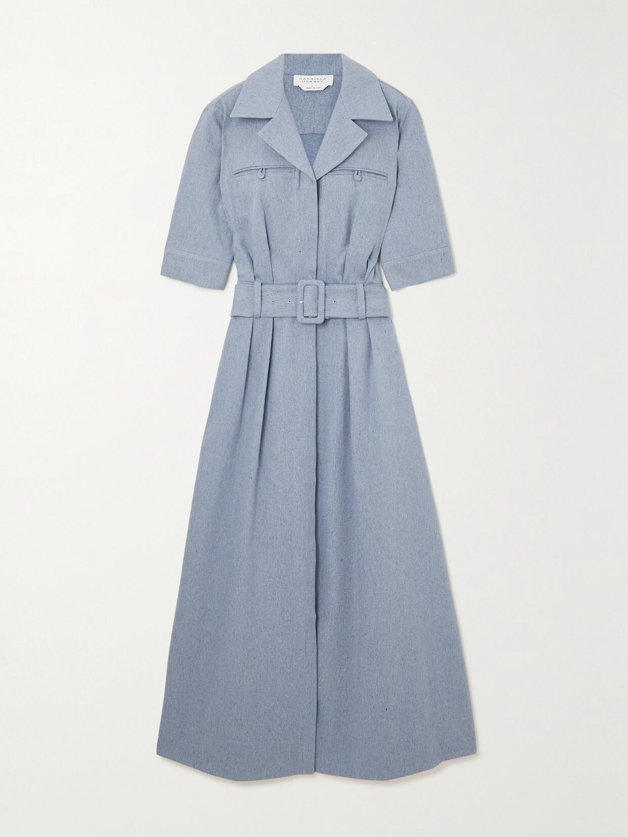 GABRIELA HEARST SIMONE BELTED COTTON-CHAMBRAY MIDI DRESS