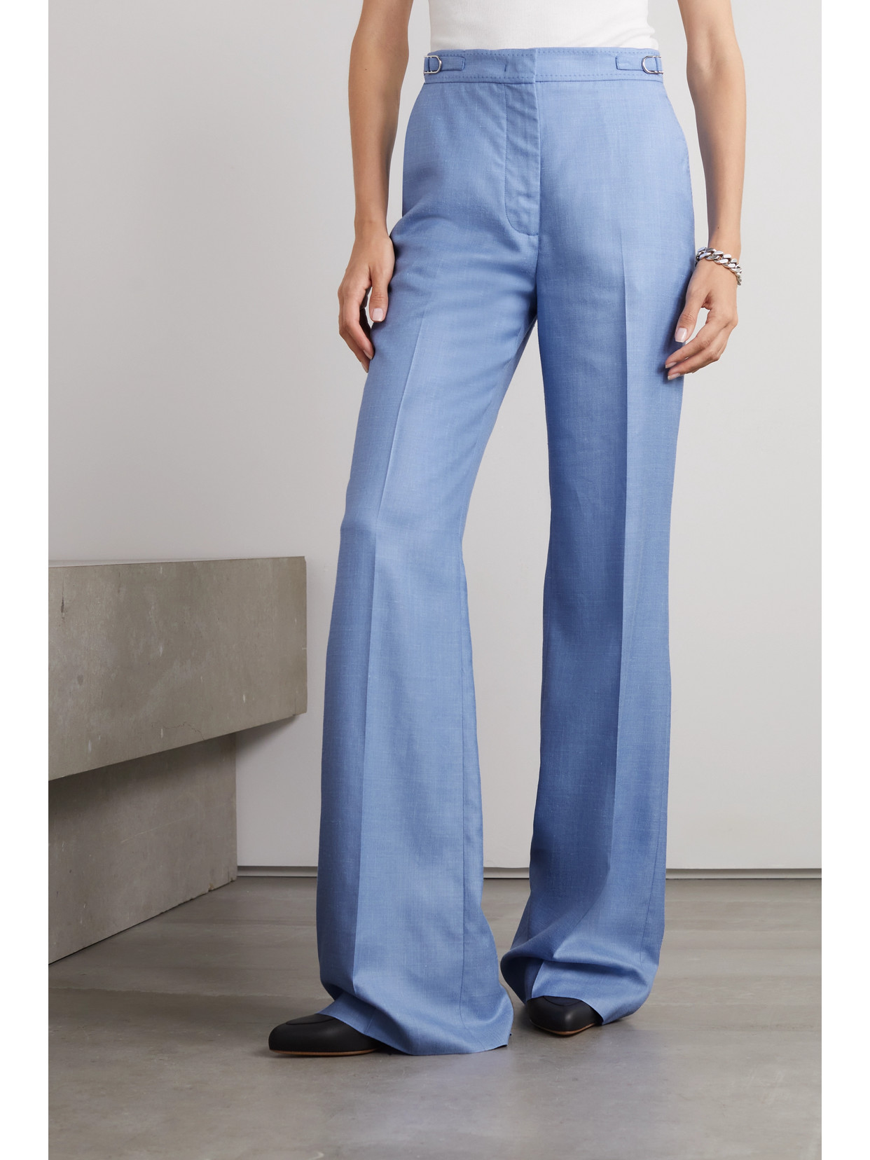 Gabriela Hearst Vesta Wool, Silk And Linen-blend Straight-leg Pants In Blue