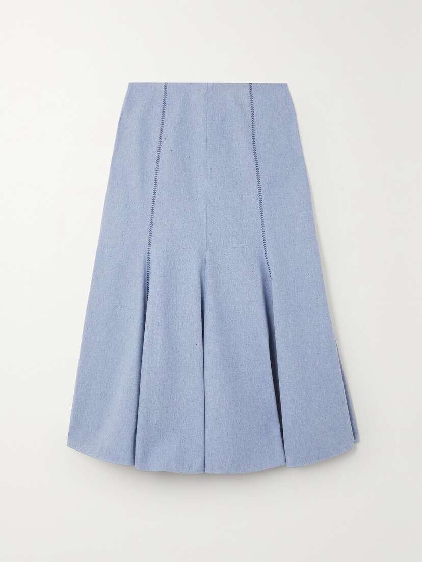 Gabriela Hearst Amy Paneled Embroidered Denim Midi Skirt
