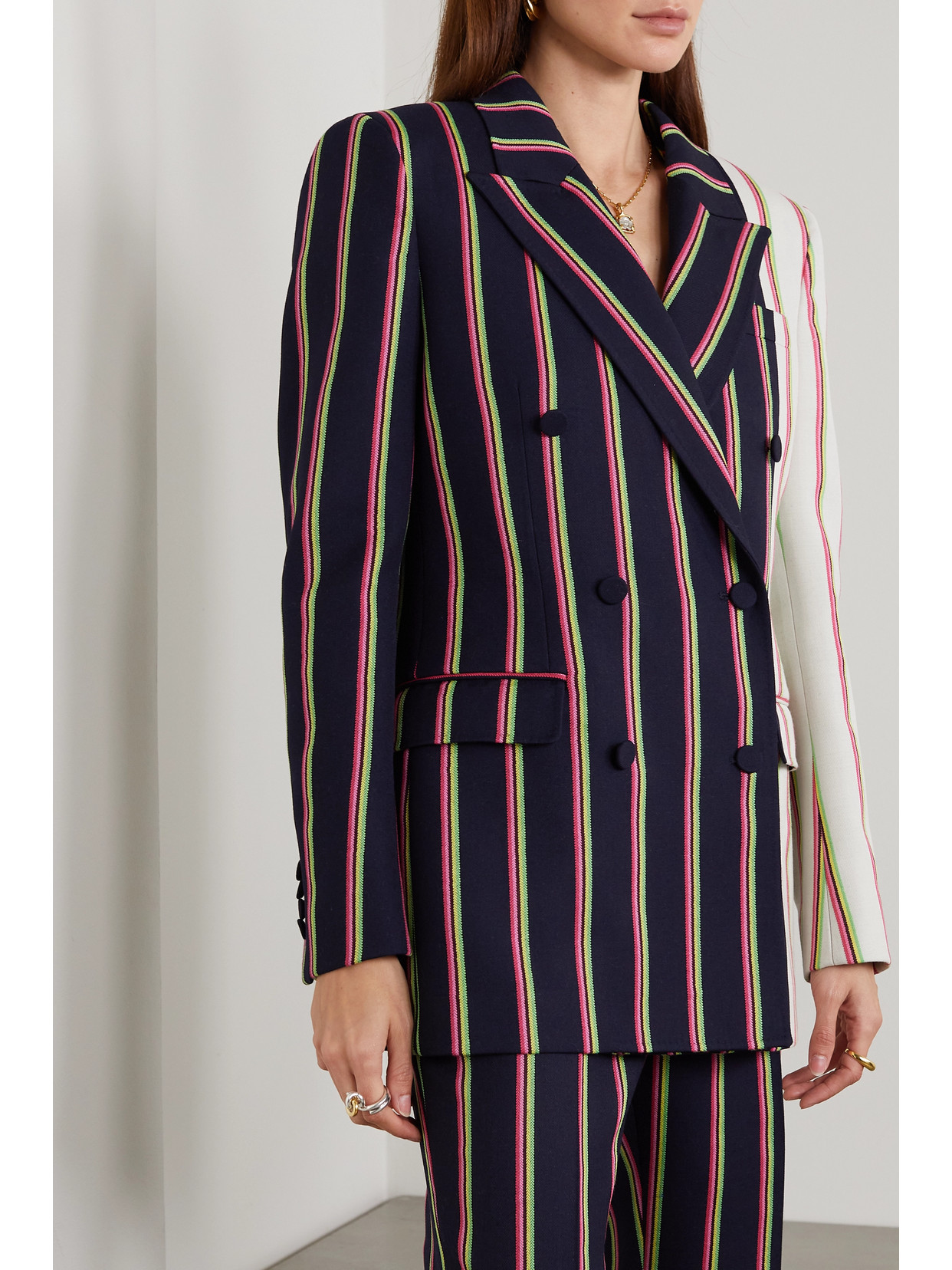 Gabriela Hearst Mccoi Double-breasted Striped Wool And Silk-blend Twill Blazer In Blue