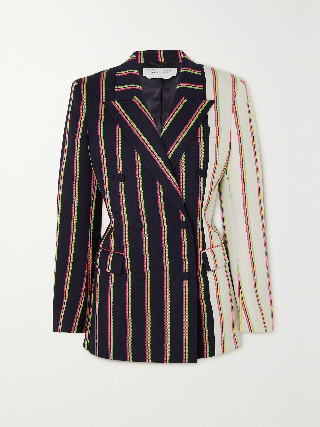 Gabriela Hearst Mccoi Double-breasted Striped Wool And Silk-blend Twill Blazer In Ivorynavymulti