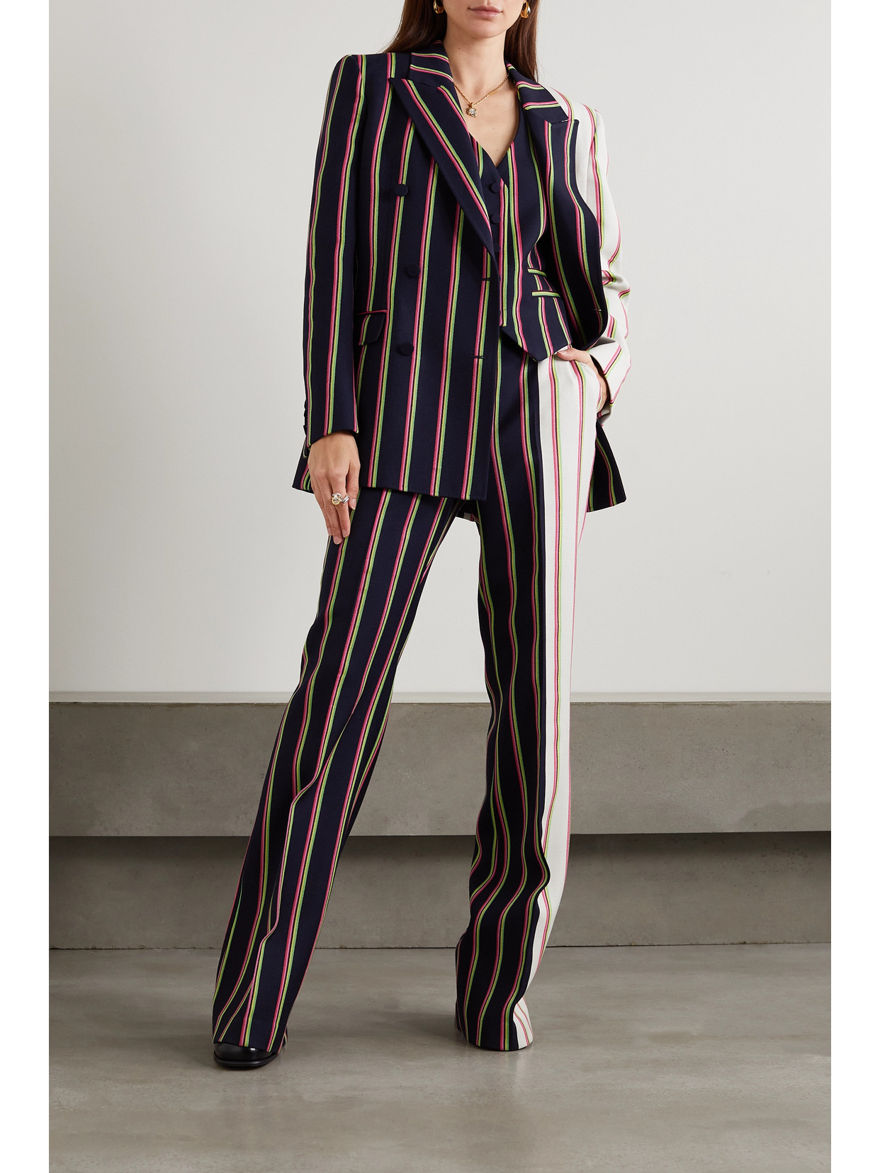 Gabriela Hearst Mccoi Double-breasted Striped Wool And Silk-blend Twill Blazer In Blue