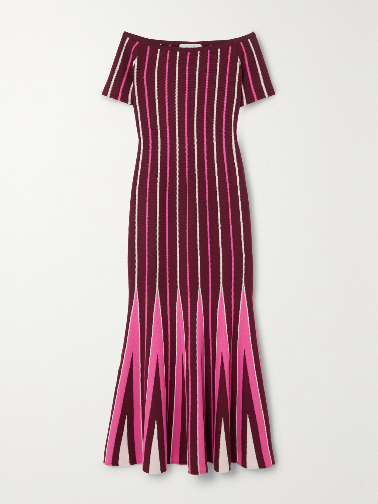 Gabriela Hearst Medea Striped Off-the-shoulder Midi Dress In Windsor Wine Mult