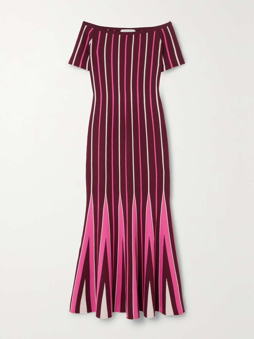Gabriela Hearst Medea Off-the-shoulder Striped Wool Maxi Dress