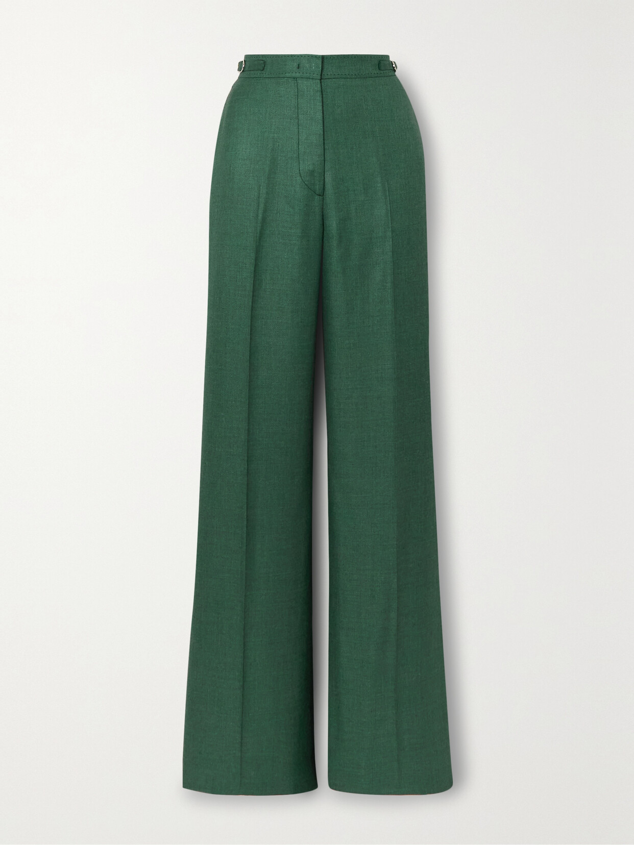 Shop Gabriela Hearst Vesta Wool, Silk And Linen-blend Straight-leg Pants In Green