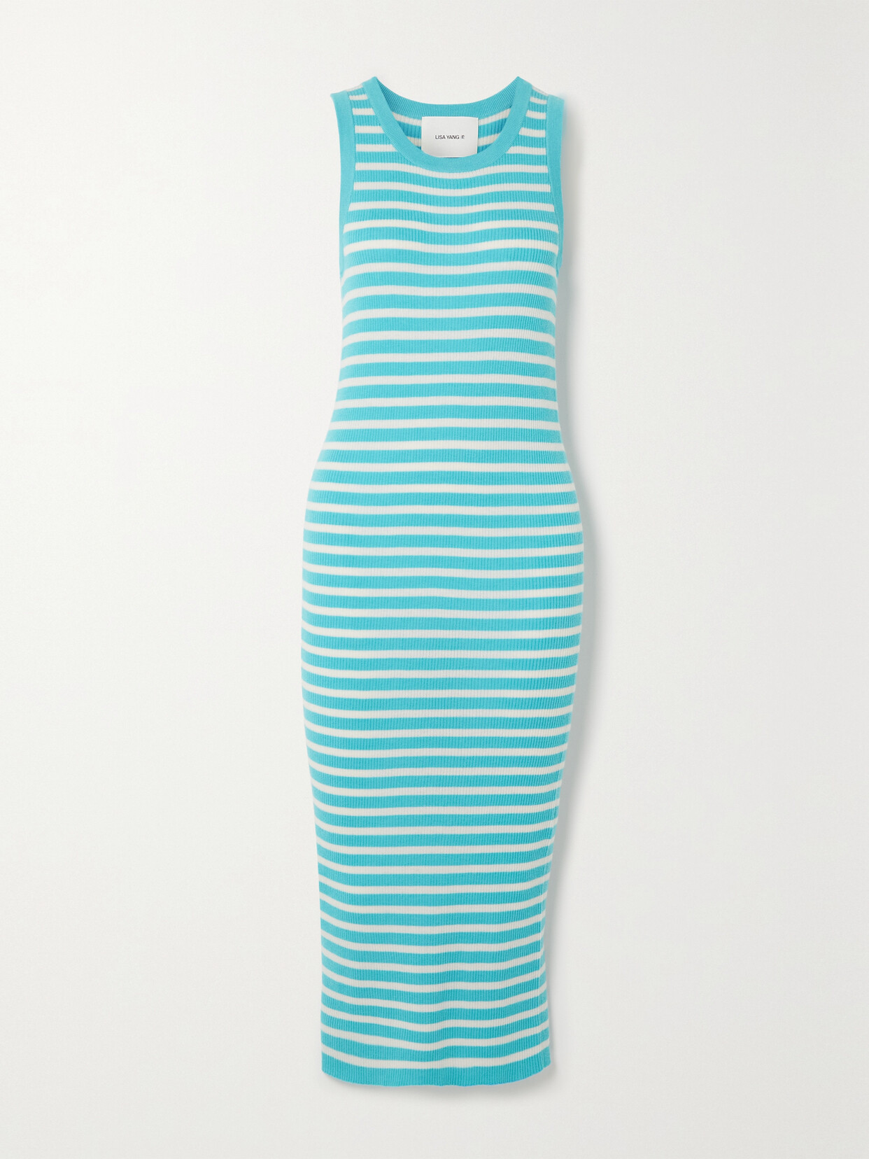 Nicolette Striped Ribbed Cashmere Midi Dress In Blue